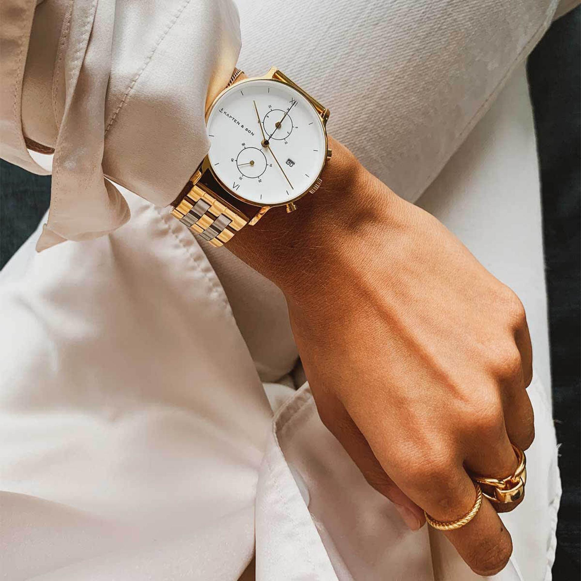 Kapten & Son Uhr Chrono Gold Silver Bicolor Steel 40 mm