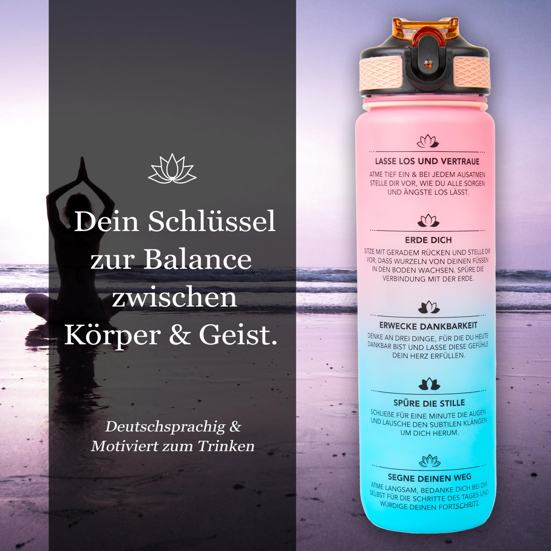 MOTIWATER Yoga Edition Trinkflasche - Variante: Türkis / Pink