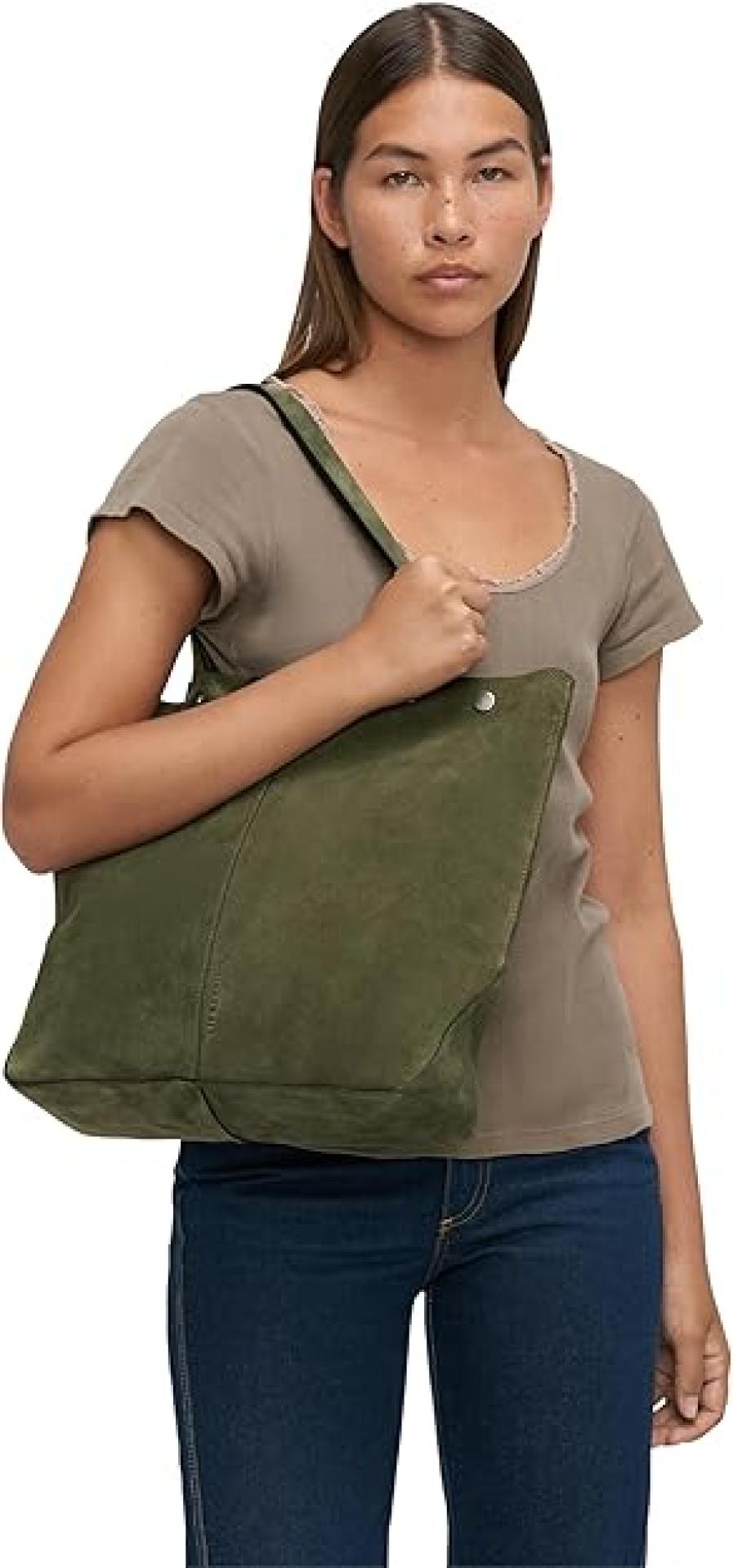 Liebeskind Berlin Rive Tote L Große Schultertasche aus weichem Veloursleder Suede Oliv Grün