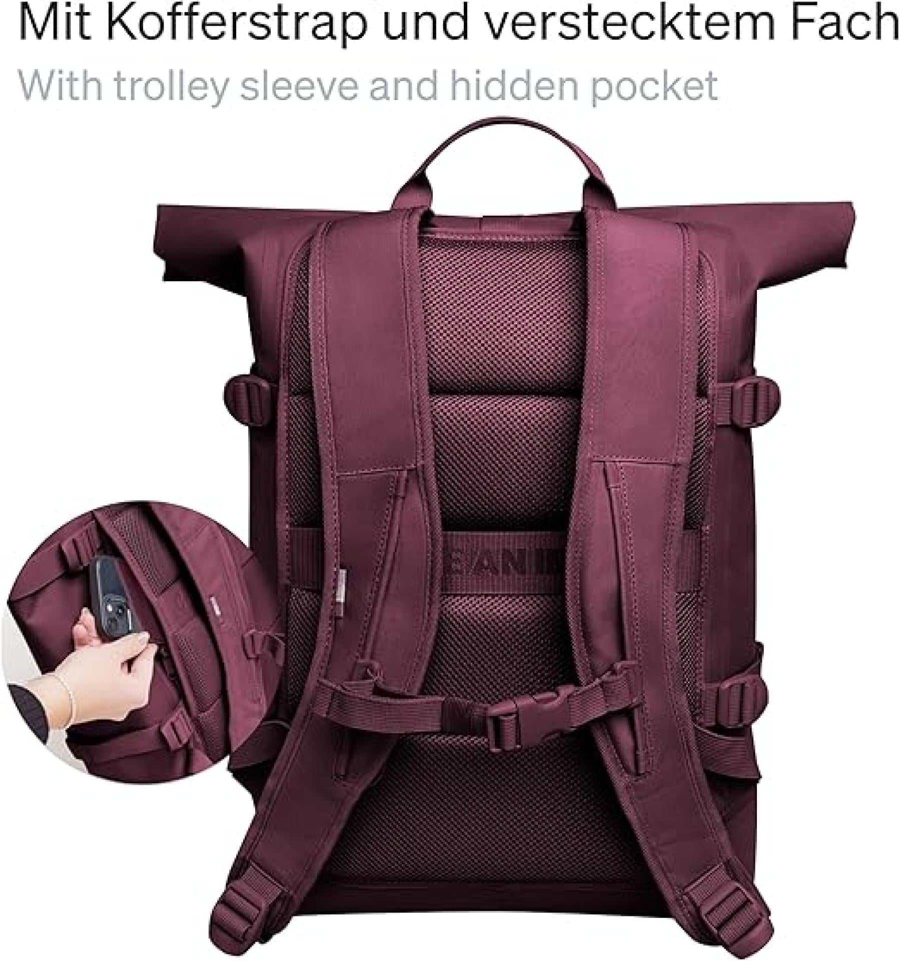 GOT BAG Rucksack Rolltop 2.0 | Laptop Rucksack wasserdicht mit Herausnehmbarer 15,6 Laptoptasche | 31 Liter Füllvolumen Rollrucksack kraken bordeaux