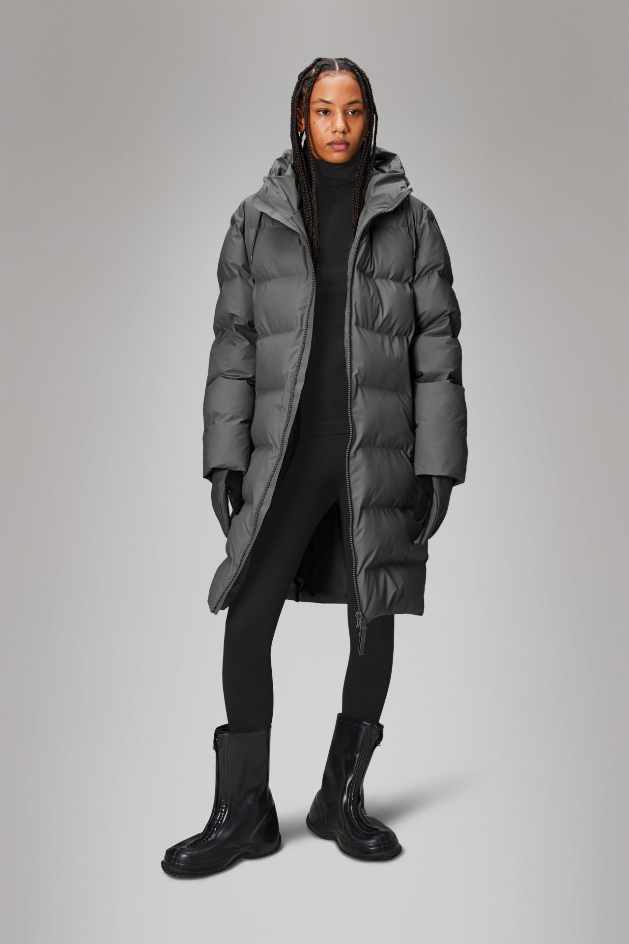 Rains Alta Long Puffer Winterjacke - Farbe: Grey - Variante: S