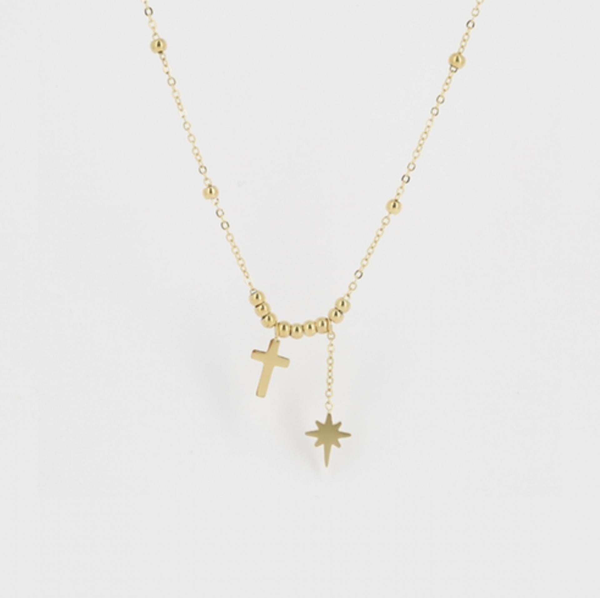 Zag Bijoux kurze Halskette Gold Kreuz/Stern