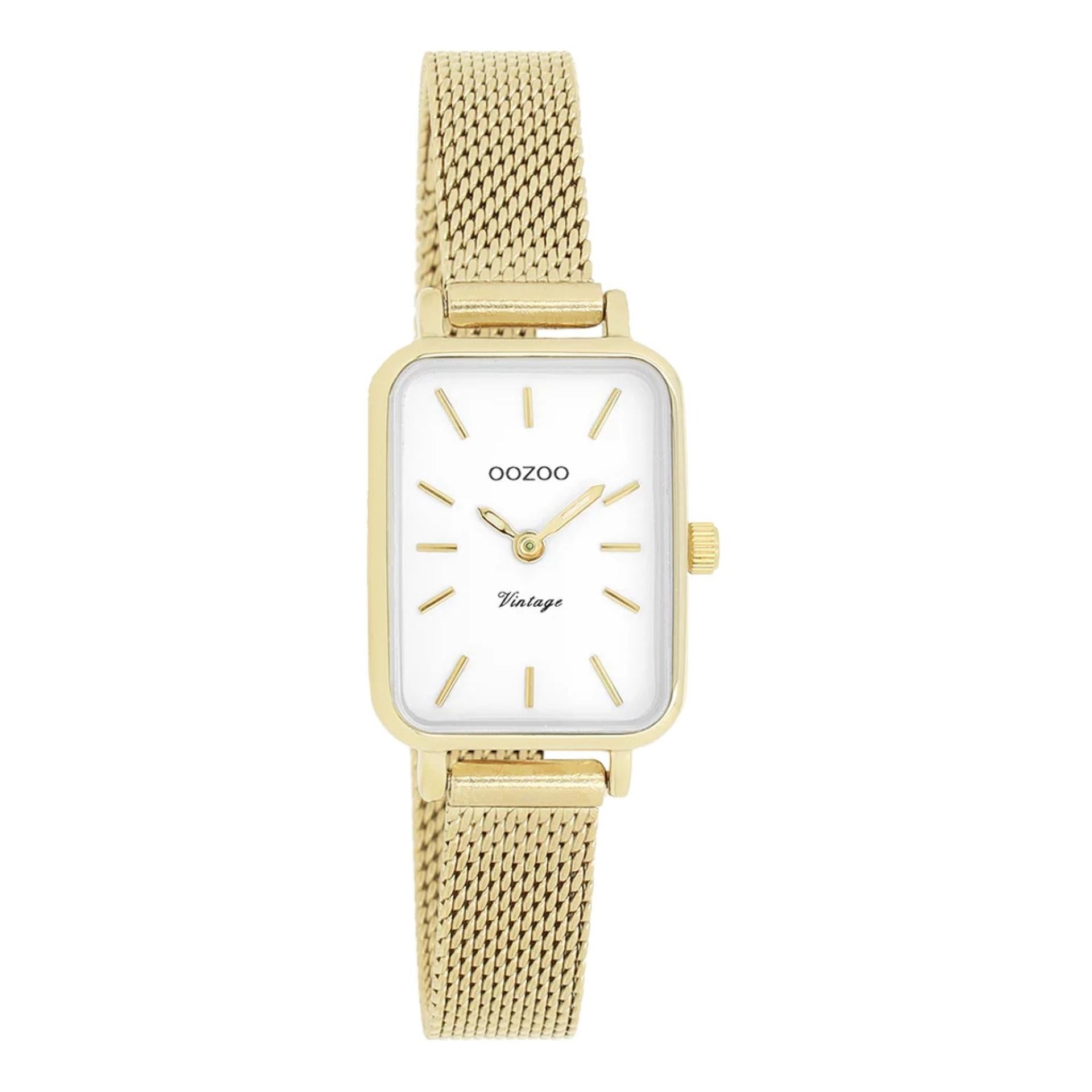 Oozoo Vintage Damenuhr Small Neu Gold Mesh white