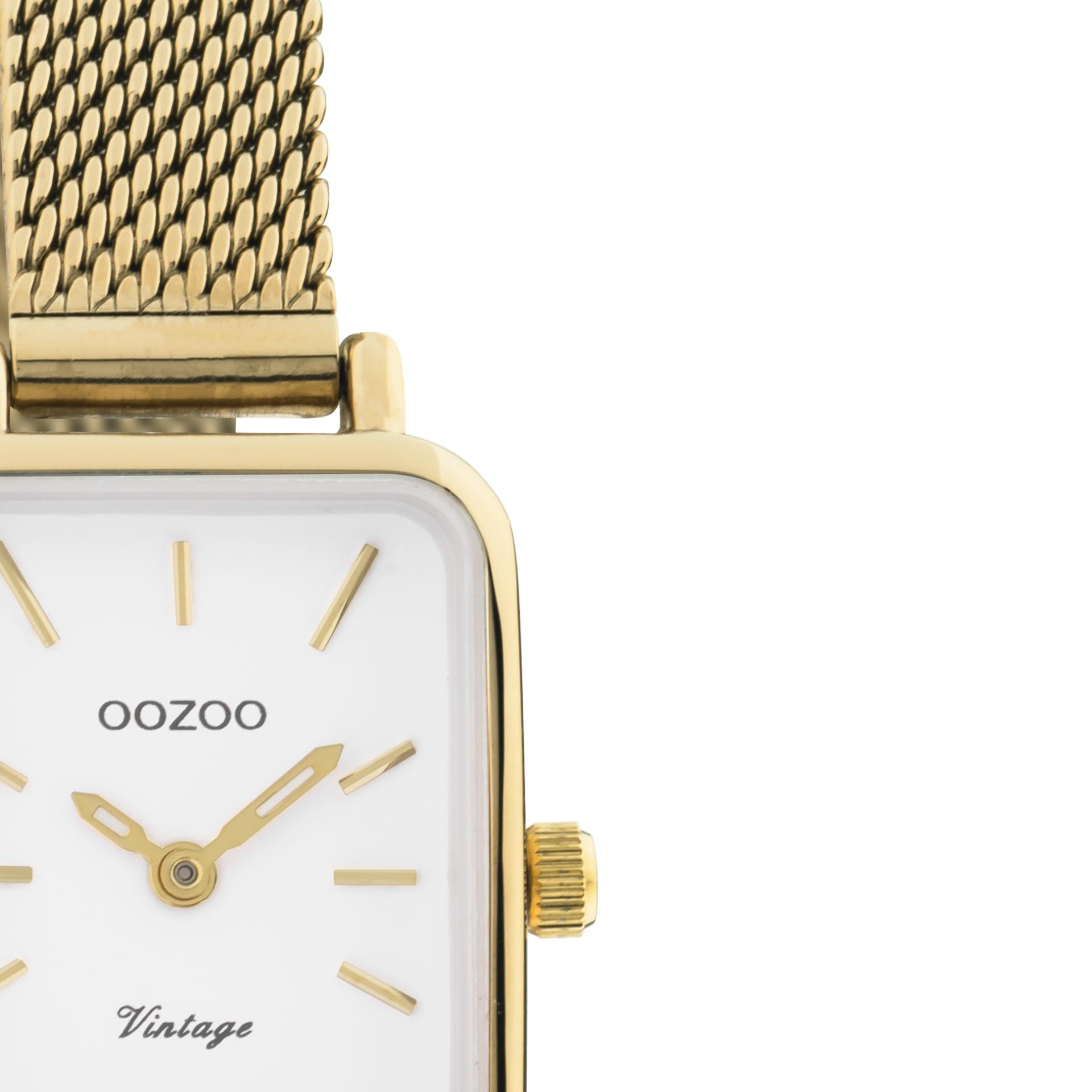 Oozoo Vintage Damenuhr Small Neu Gold Mesh white
