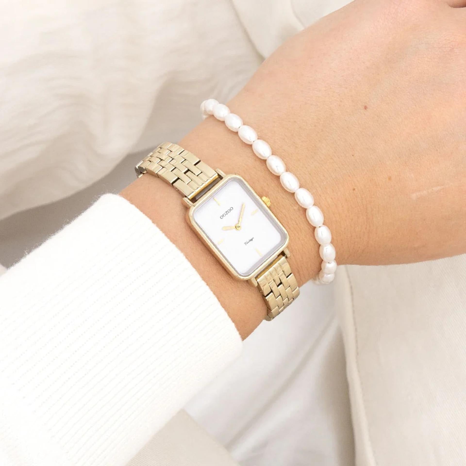 Oozoo Vintage Damenuhr Small Neu gold Steel white 24x28mm