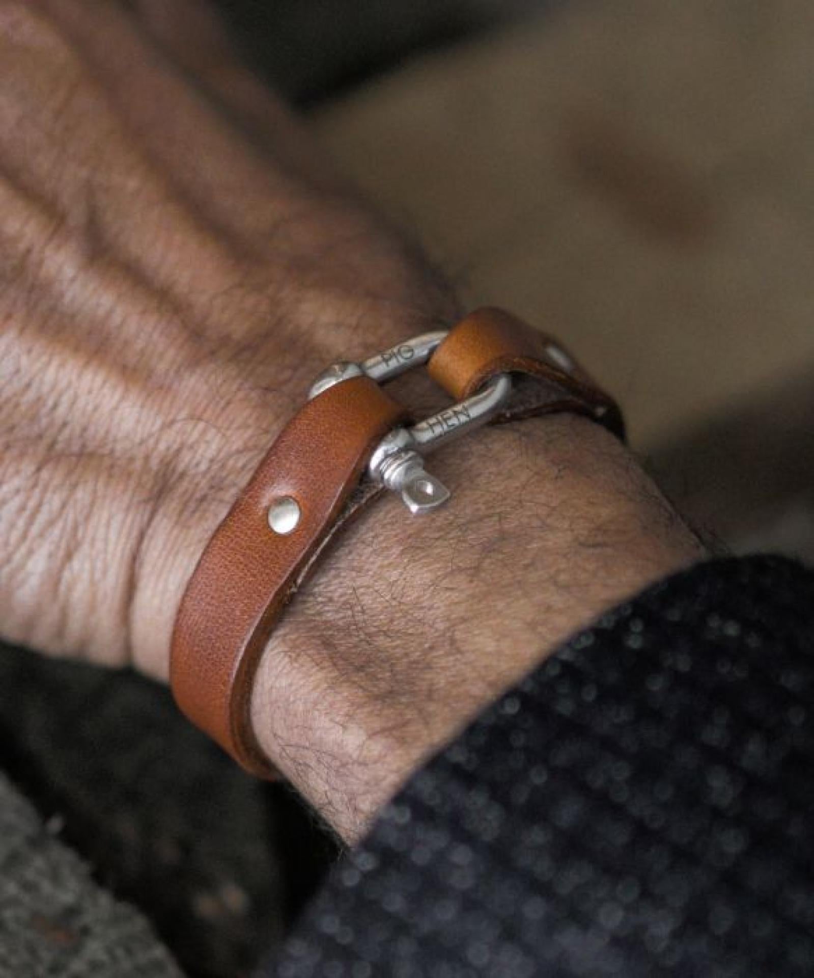 Pig&Hen Sharp Simon Leder Armband Cognac Silber - Größe: M