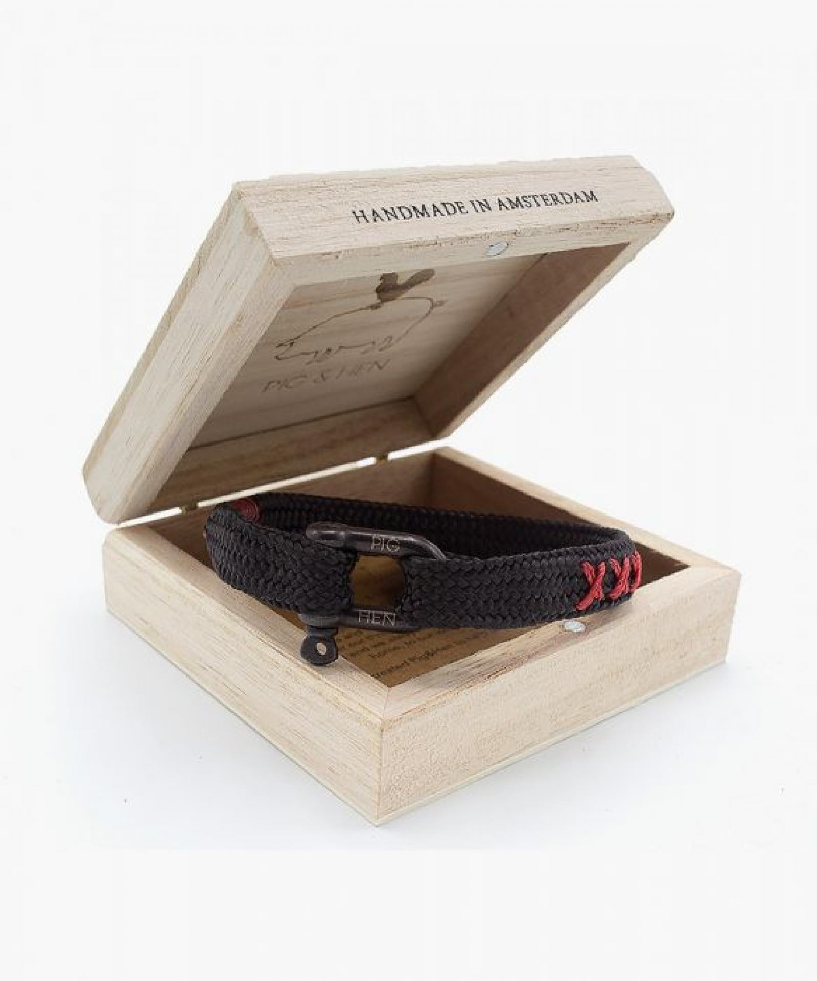 Pig&Hen Sharp Simon Armband COA Schwarz Rot - Größe: M/L