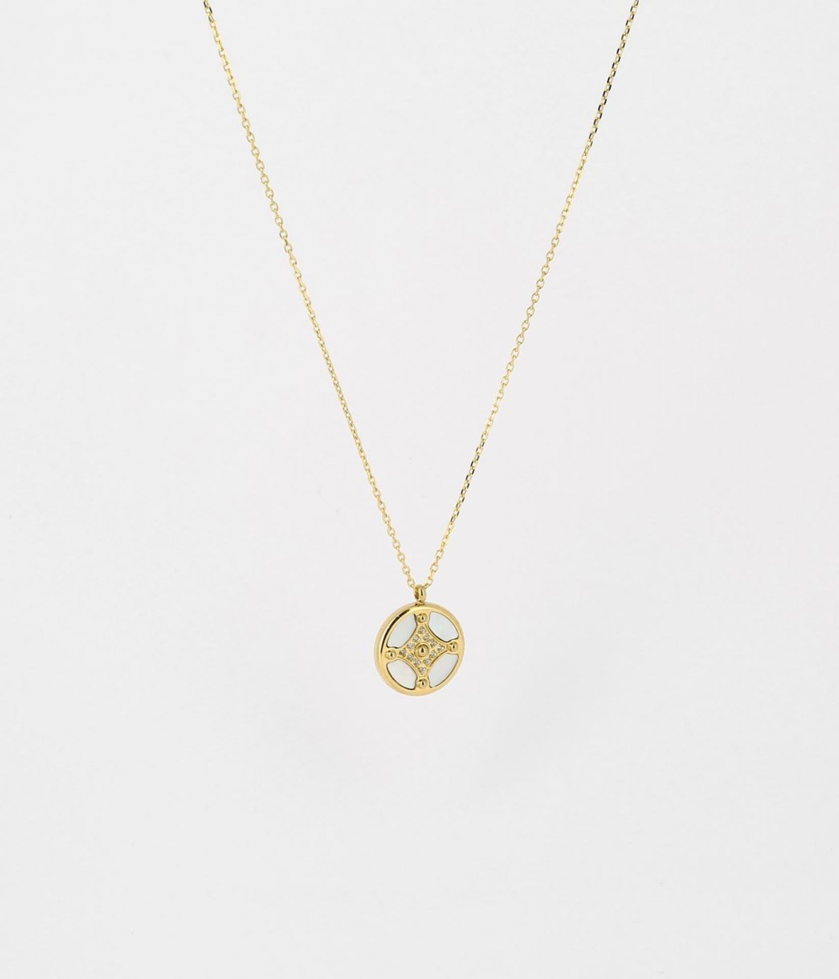 Zag Bijoux Kette runder Anhänger gold Perlmutt/Zirkoniensteine 45+5 cm