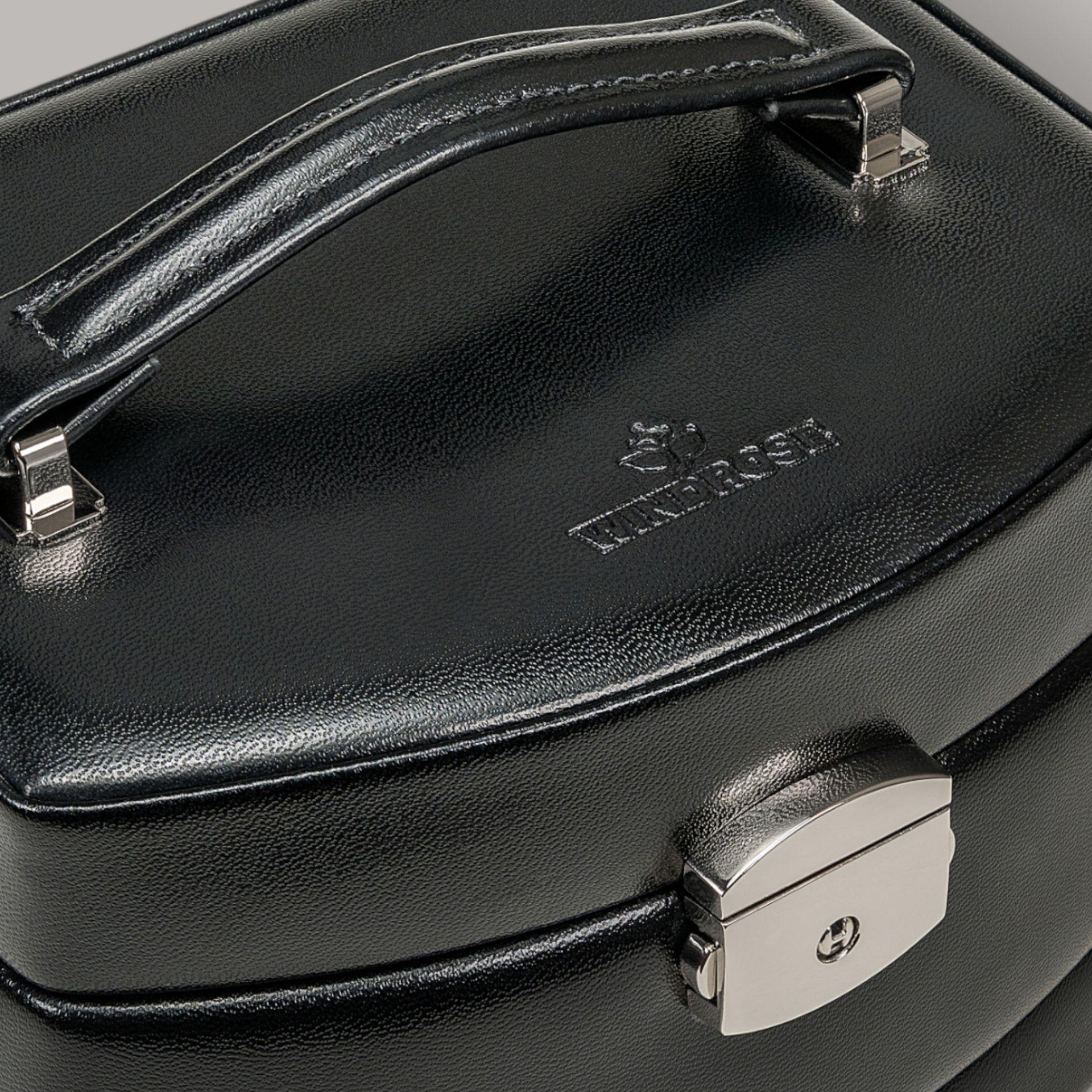 Windrose Schmuckkoffer Automatik klein Schwarz Merino 3 Etagen Schmuckkasten Lederimitat