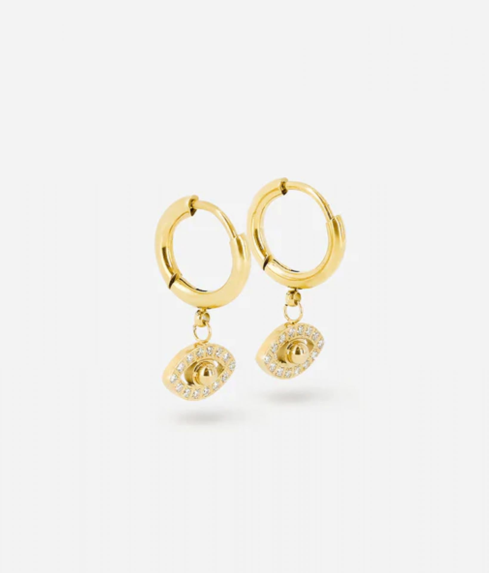 kleine goldene Ohrringe in Gold mit einem Anhänger in Augenform aus eingelegten Zirkonia Steinen