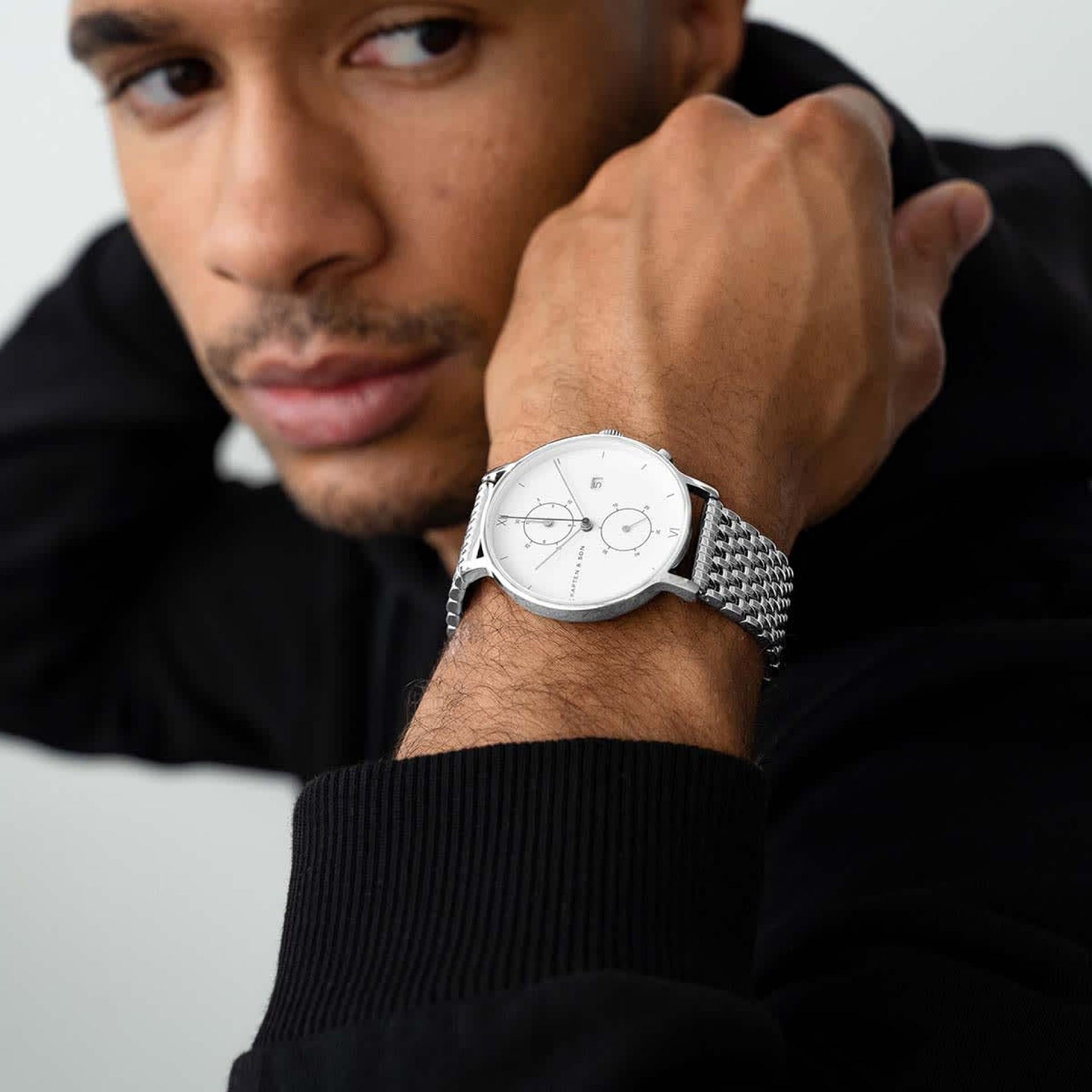 Kapten & Son Uhr Chrono Silver Woven Steel