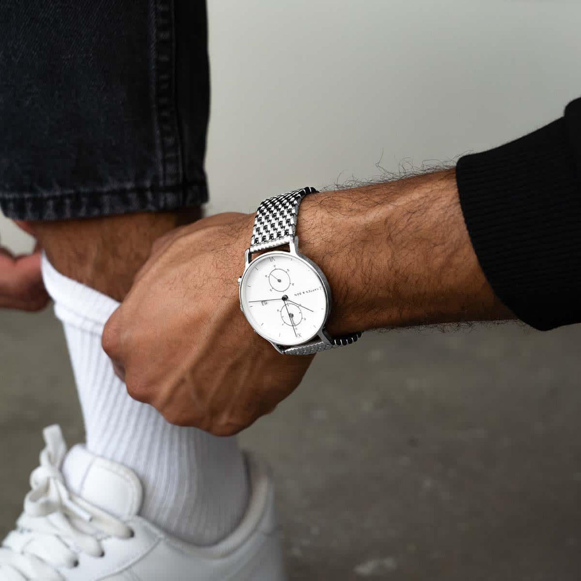 Kapten & Son Uhr Chrono Silver Woven Steel