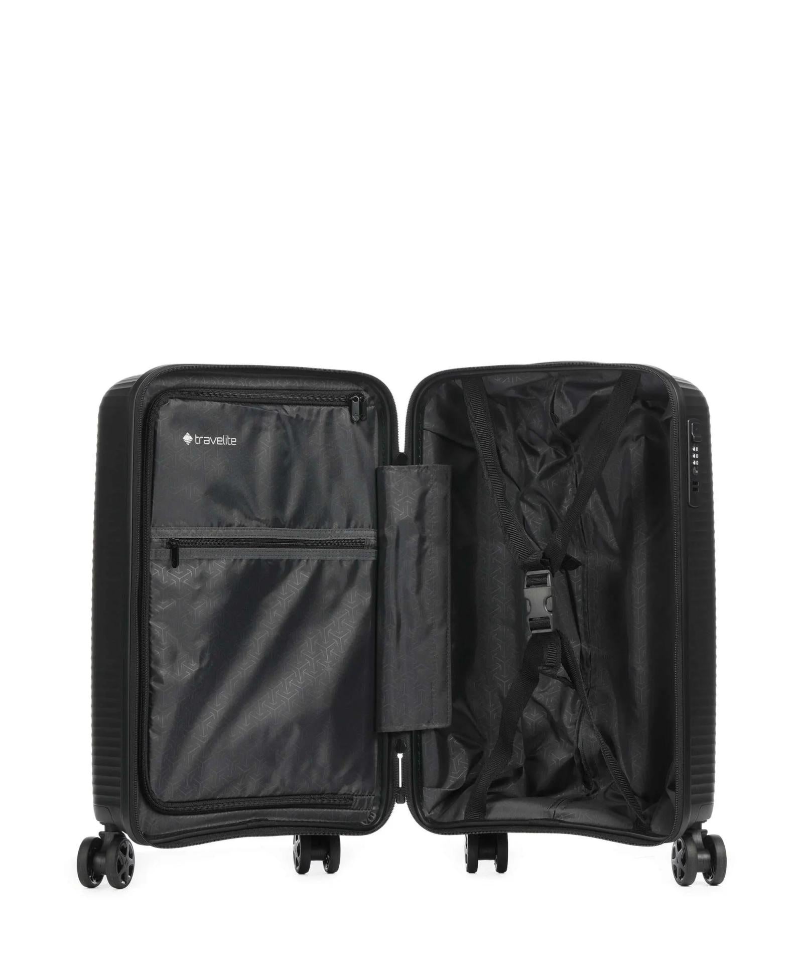 Travelite Hardgepäck Koffer 8 W Trolley AIR STRIPE xS 55cm x 35cm slim 37l Black