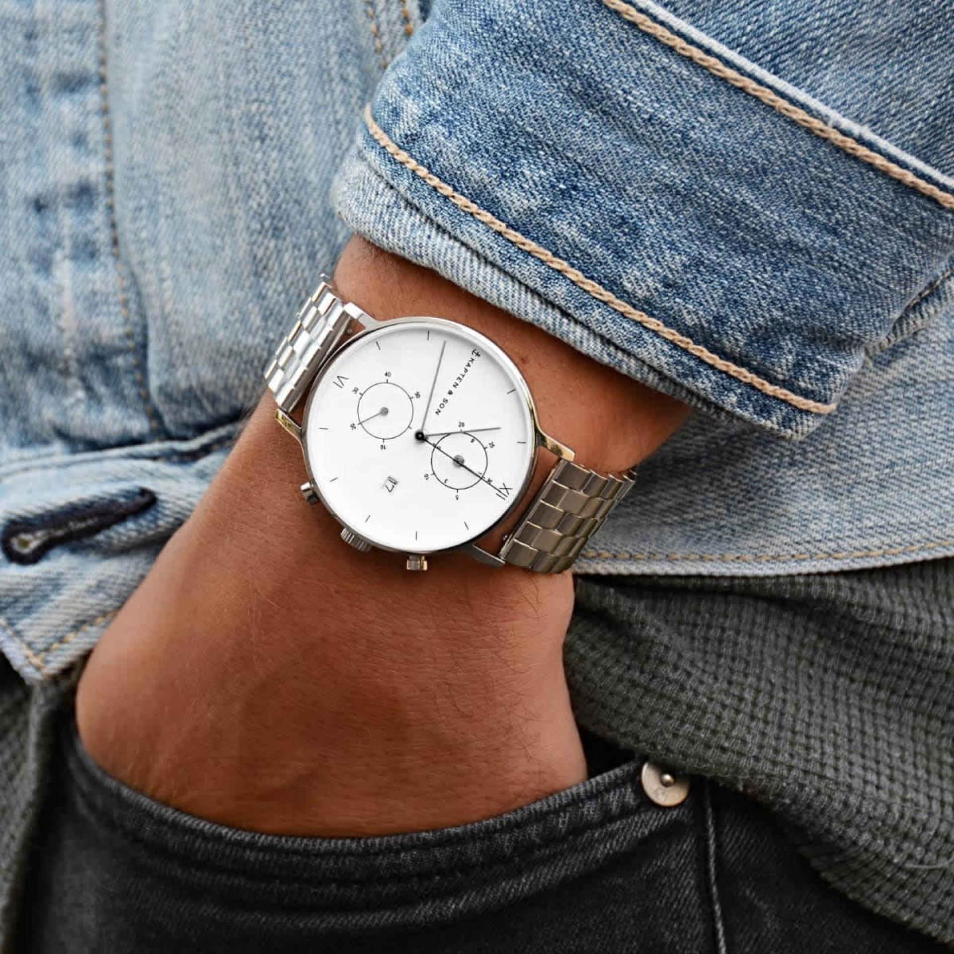 Kapten & Son Uhr Chrono Silver Steel White 40 mm