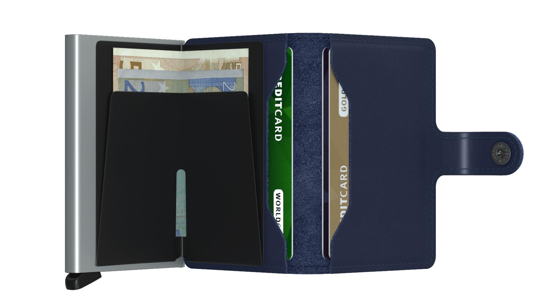 Kartenetui Portemonnaie Miniwallet Original RFID - Farbe: Navy, Blau Silber