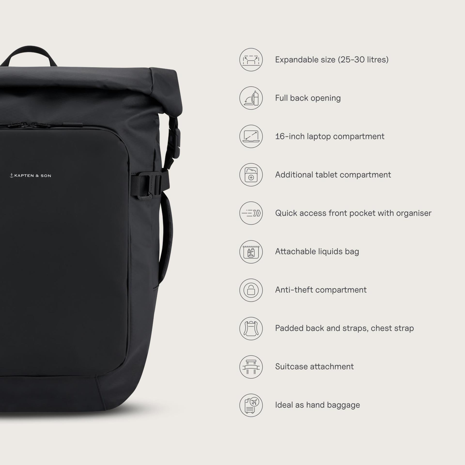 Kapten and Son Rucksack LISBON ALL BLACK