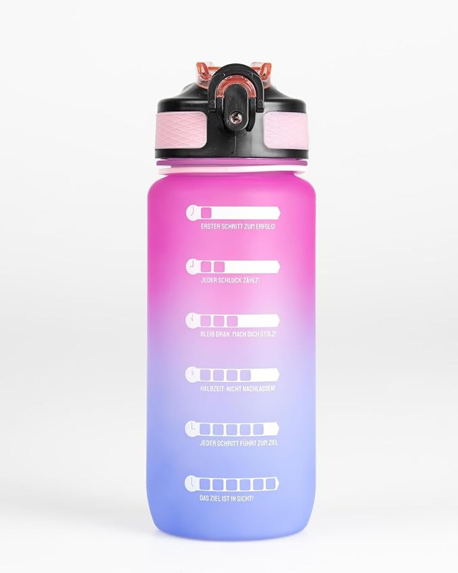 MOTIWATER 600ml Trinkflasche Small mit motivierenden Sprüchen & Uhrzeit - Variante: Pink / Lila