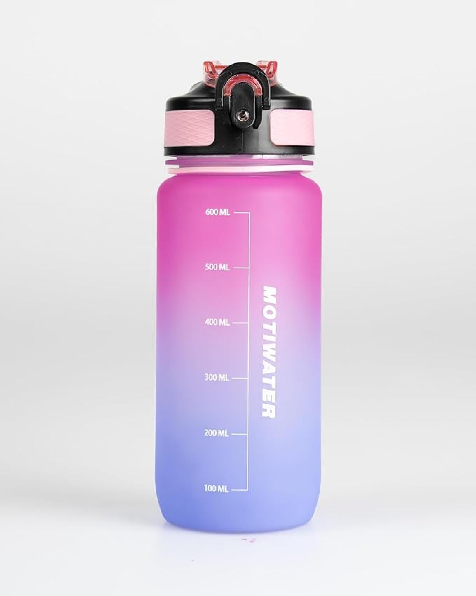 MOTIWATER 600ml Trinkflasche Small mit motivierenden Sprüchen & Uhrzeit - Variante: Pink / Lila