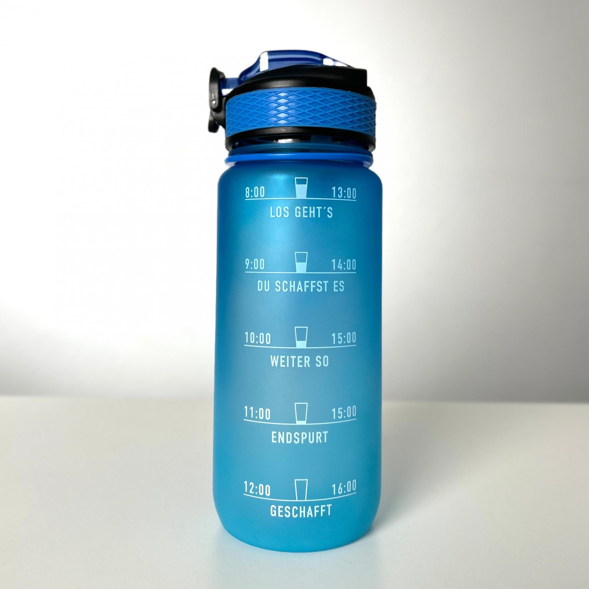 MOTIWATER Trinkflasche Small mit motivierenden Sprüchen & Uhrzeit - Variante: Blau
