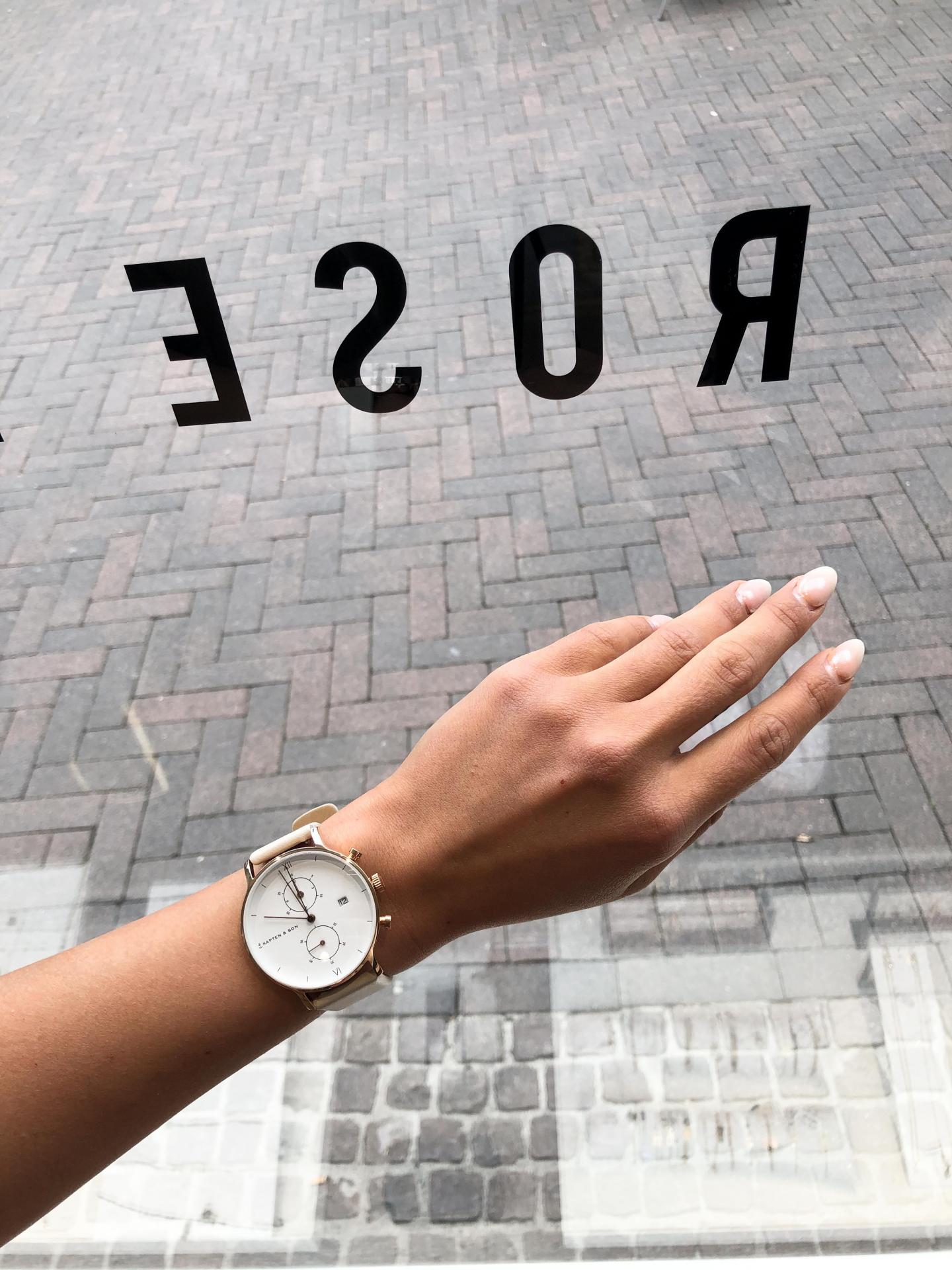 Uhr Chrono Sandstone Leder Beige Roségold 40 mm