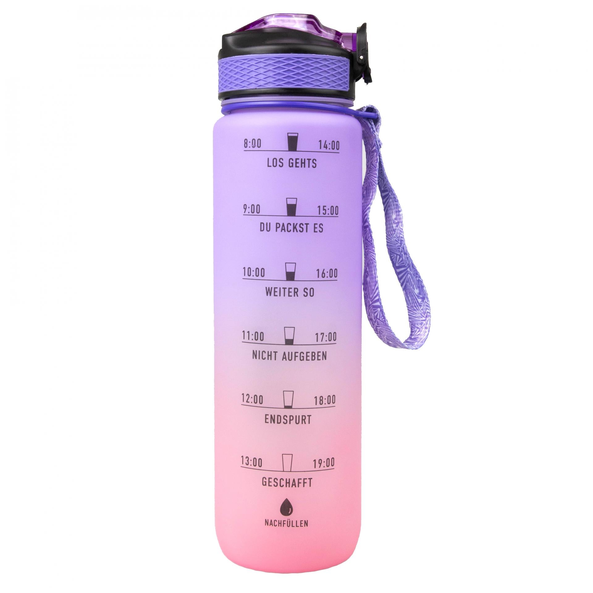 Motivierende Trinkflasche "MOTIWATER" - Variante: Violett / Rosé