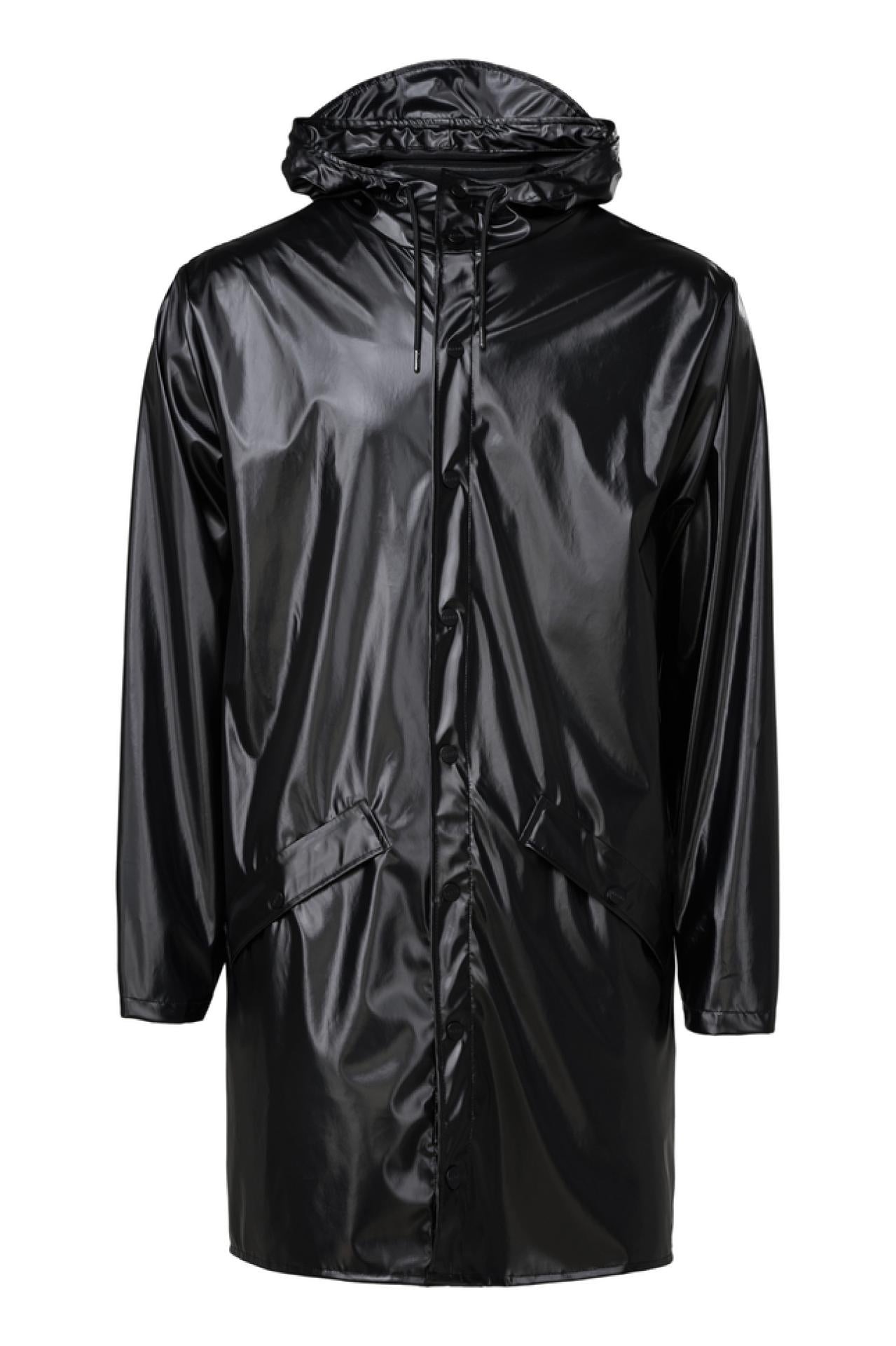Rains Regenjacke Long Jacket 1202 Shiny Black - Größe: XS/S