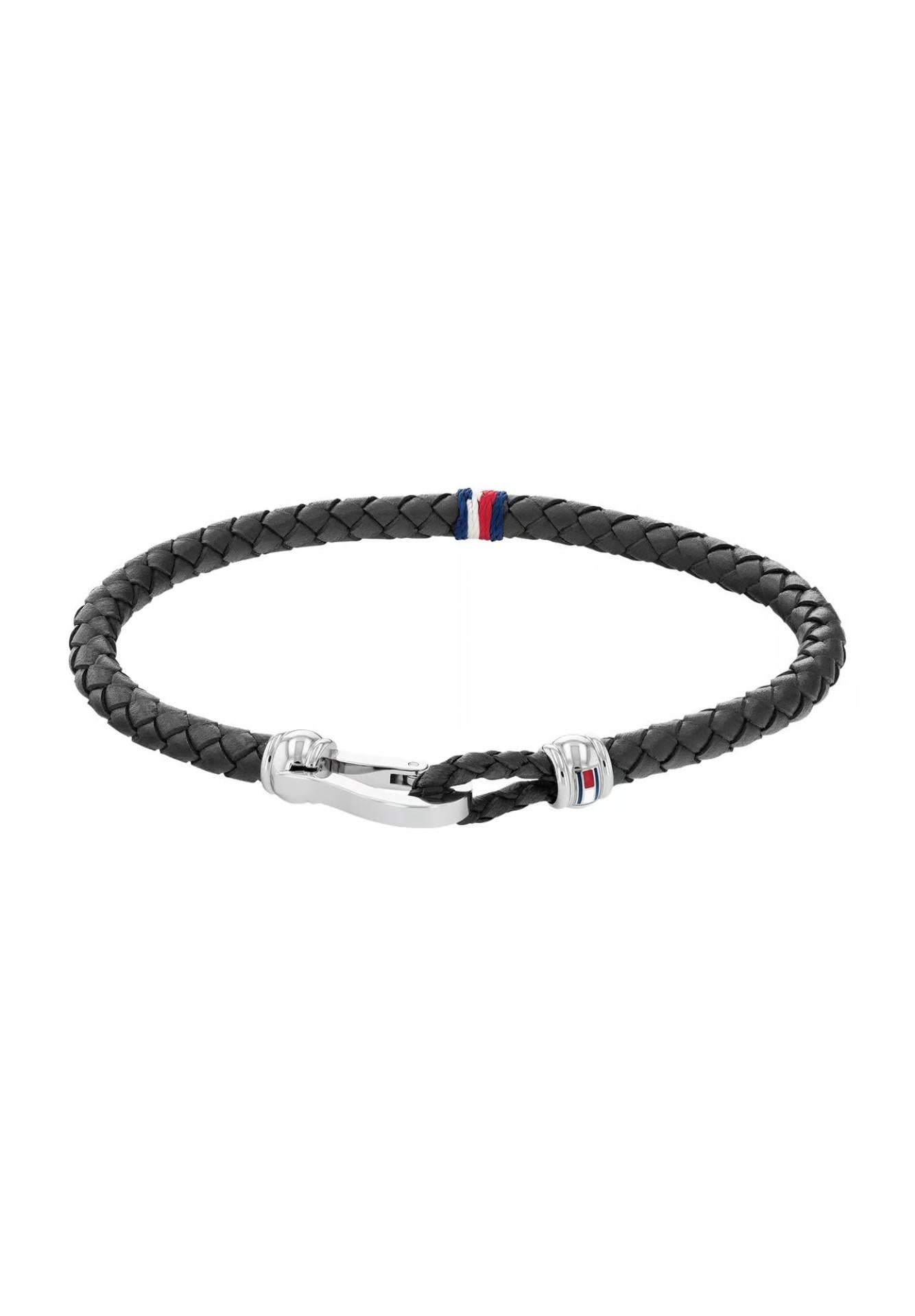 Tommy Hilfiger Armband Leder dünn geflochten Grau blau