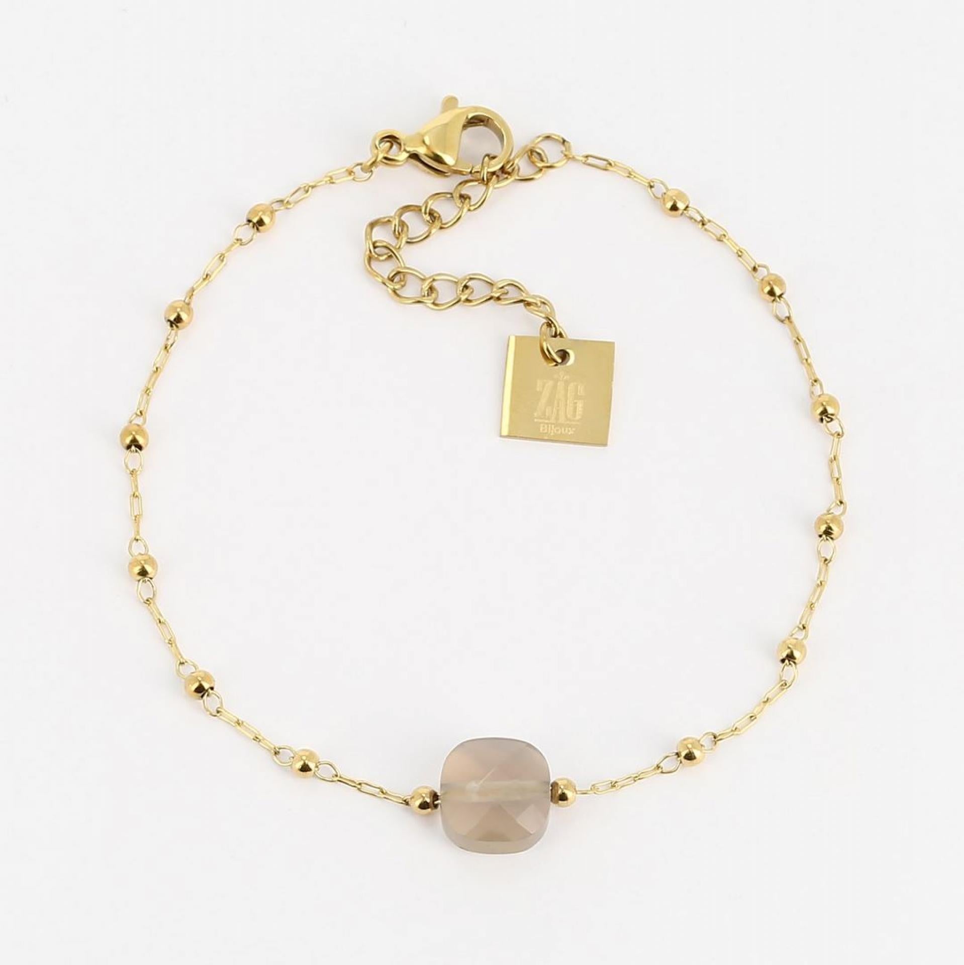 ZAG Bijoux Armband Geburtssteine Pablo Acier Dore 15+3cm - Variante: Agate grise