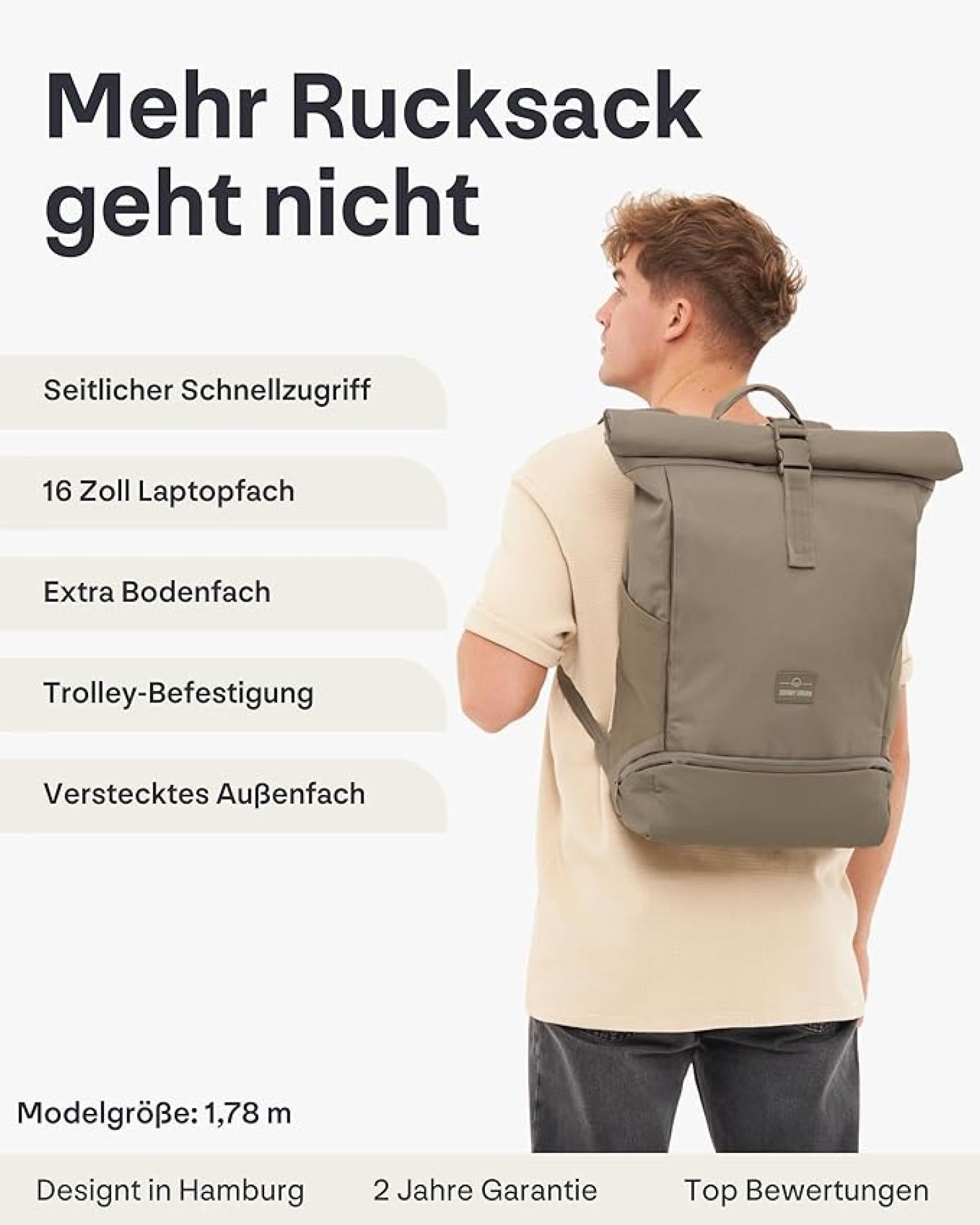 Jonny Urban Rolltop Rucksack "Allen Large" desert grey 