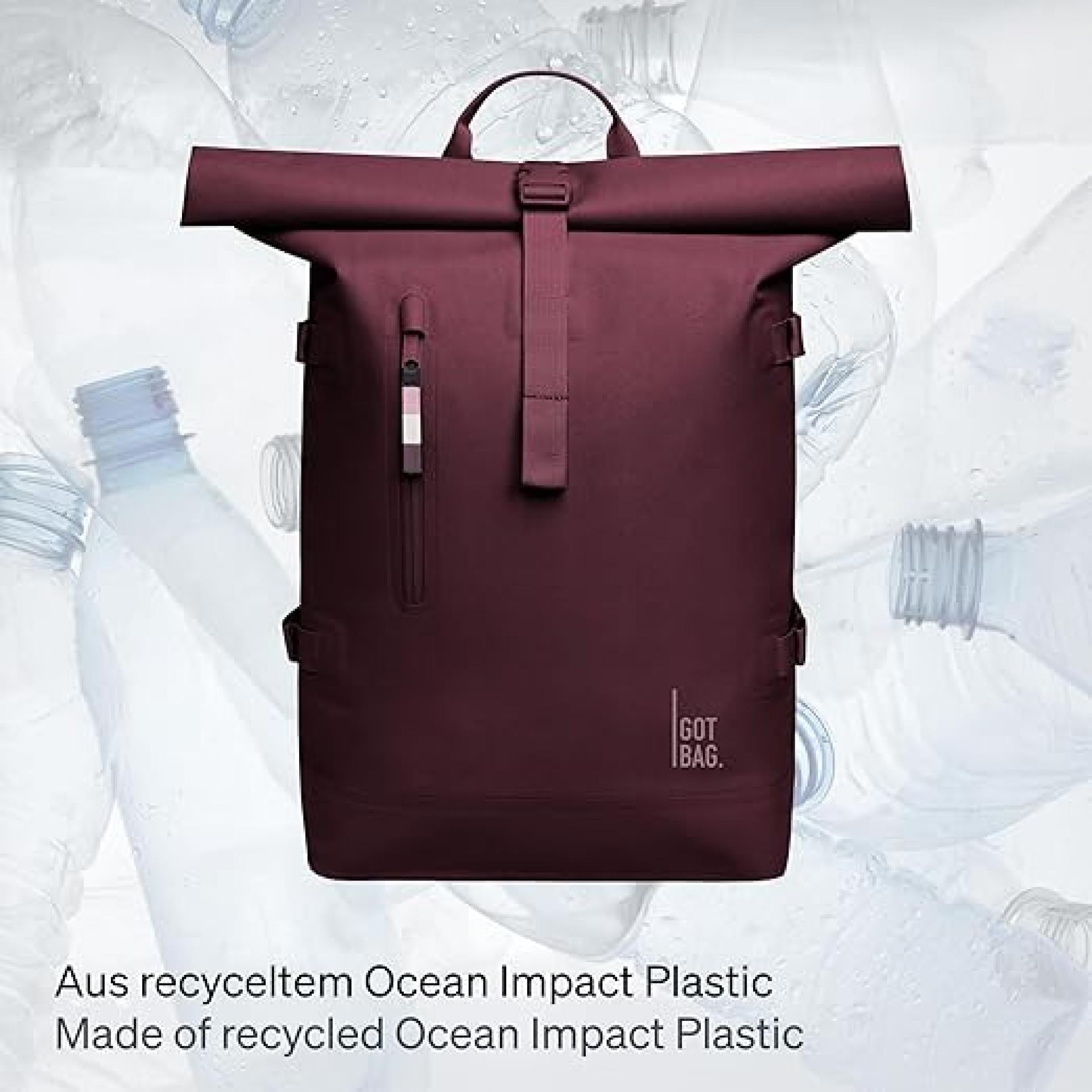 GOT BAG Rucksack Rolltop 2.0 | Laptop Rucksack wasserdicht mit Herausnehmbarer 15,6 Laptoptasche | 31 Liter Füllvolumen Rollrucksack kraken bordeaux
