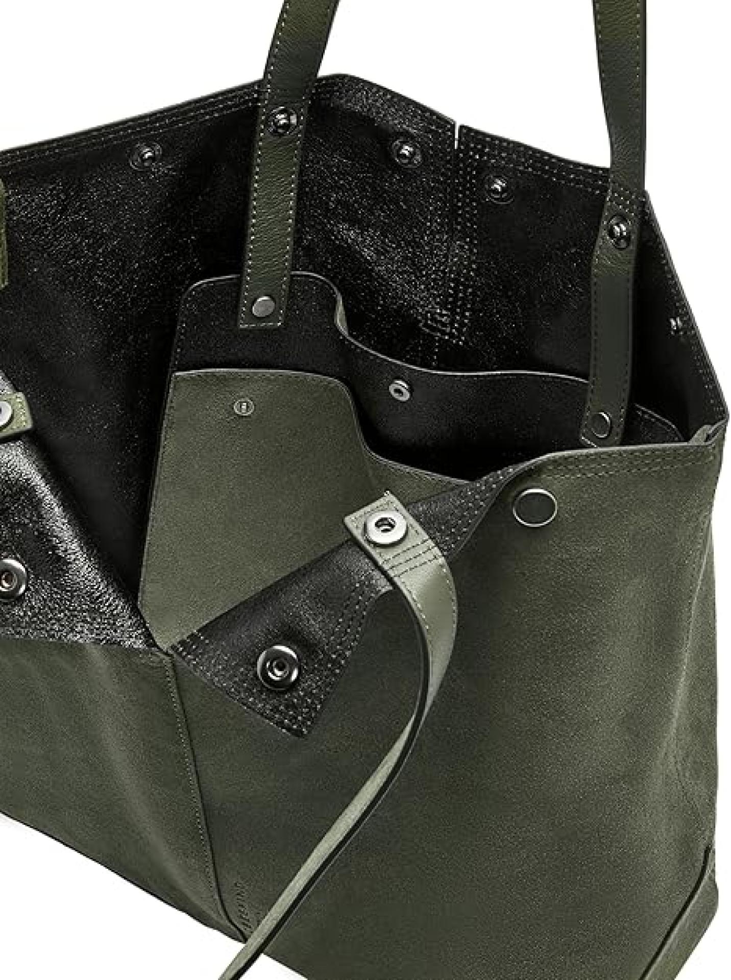 Liebeskind Berlin Rive Tote L Große Schultertasche aus weichem Veloursleder Suede  Oliv Grün