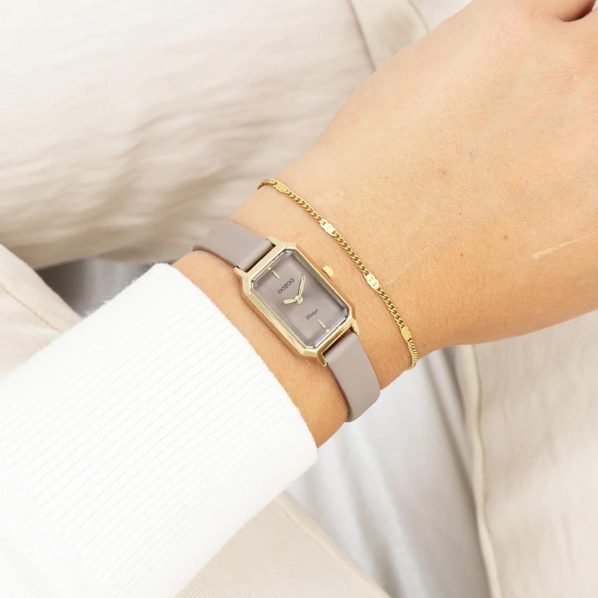 vOozoo Vintage Damenuhr Small Neu gold Leder taupe /taupe