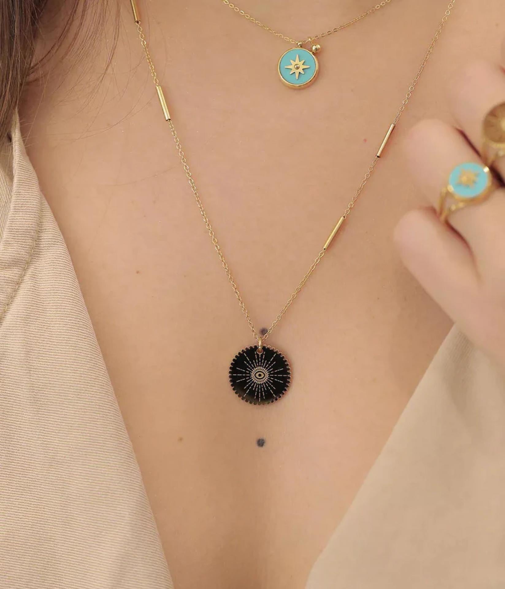 Zag Bijoux Sun Necklace Edelstahl vergoldet Perlmutt