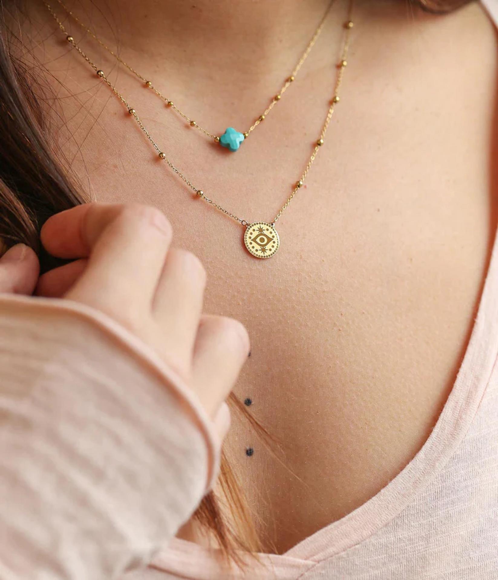 Zag Bijoux NECKLACE SHORT STEEL Nacre grise 38+5cm - Variante: gold/grau