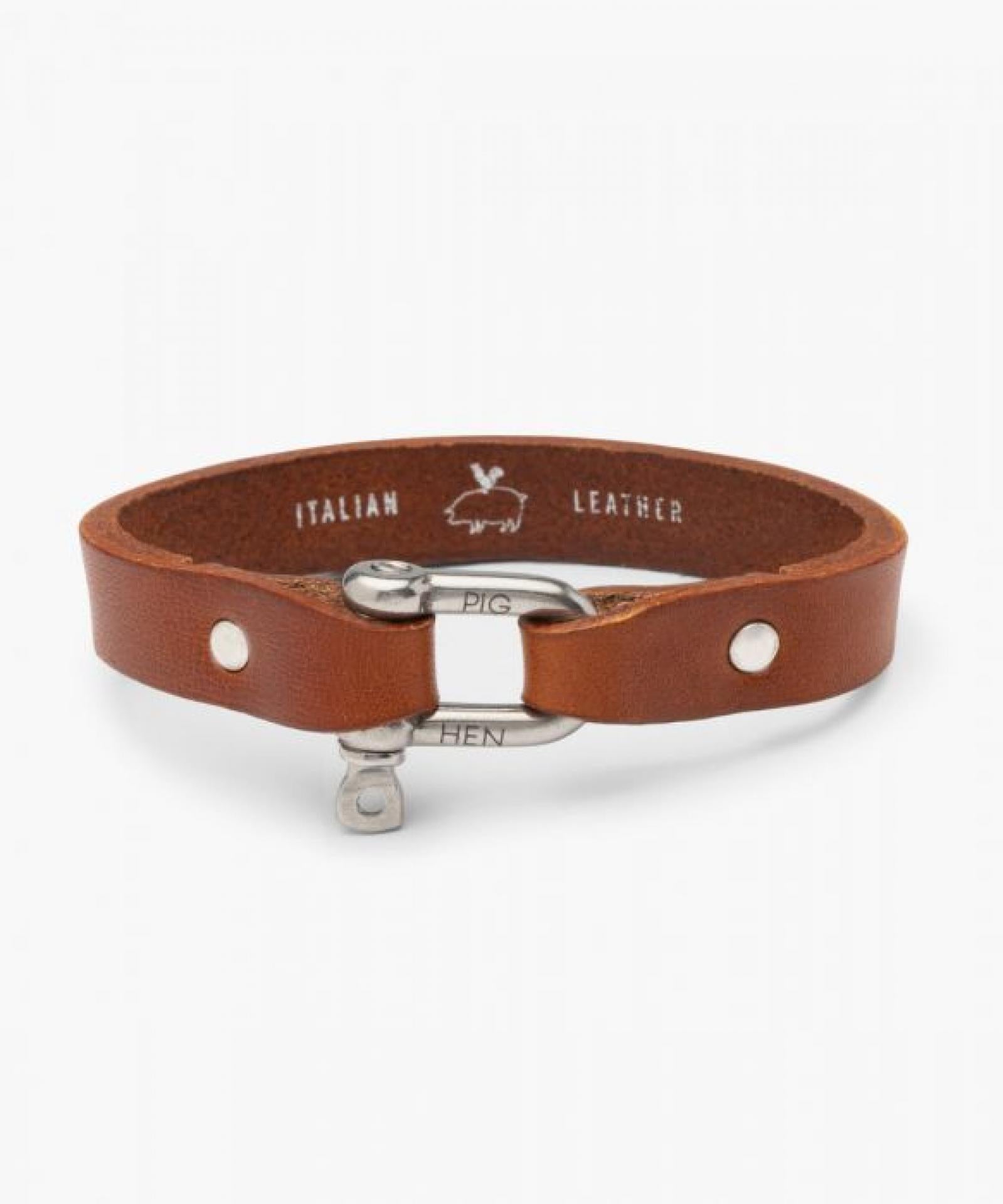 Pig&Hen Sharp Simon Leder Armband Cognac Silber - Größe: M/L