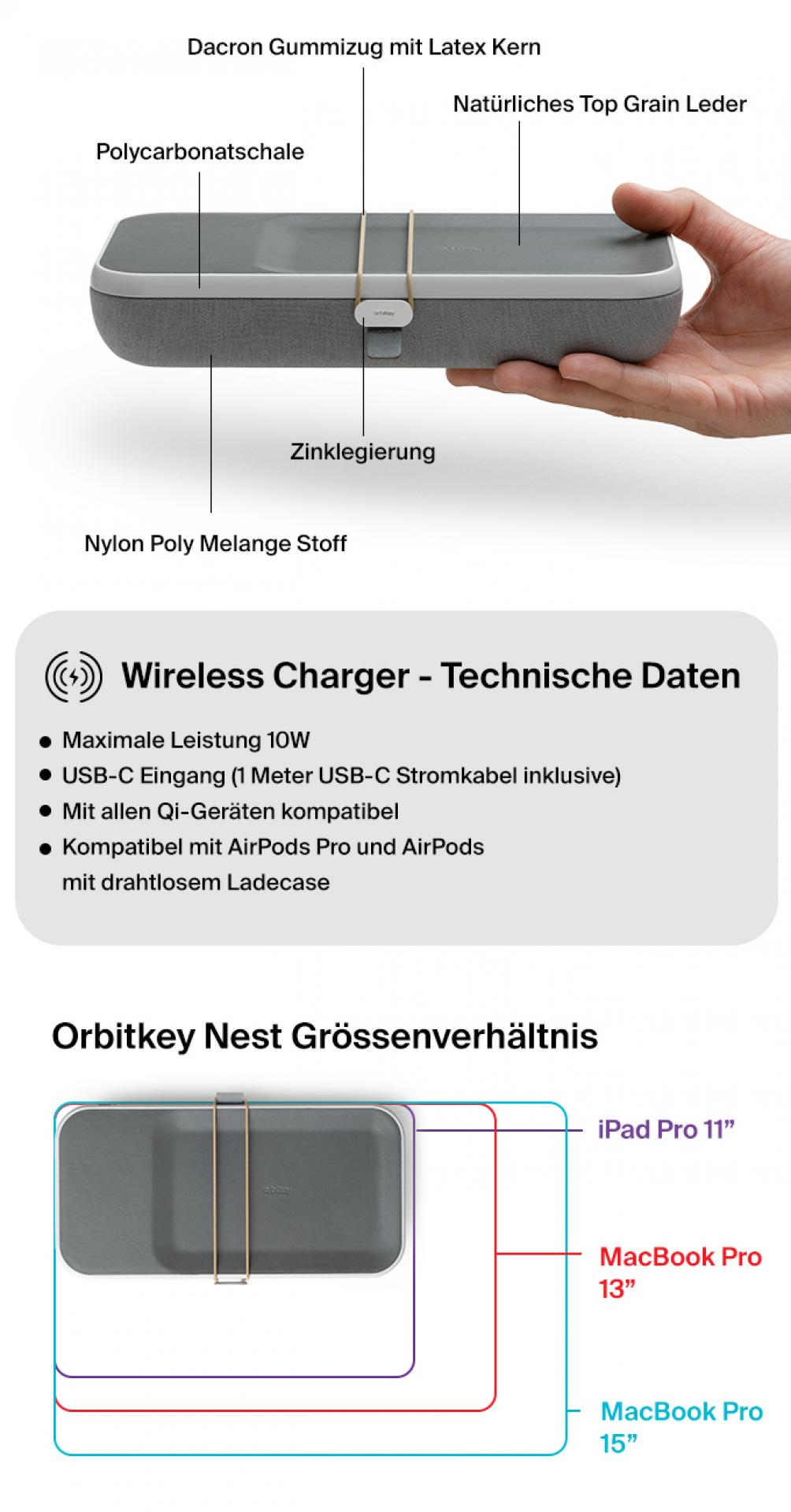 Orbitkey Nest Organiser mit drahtloser Ladestation Ash grau