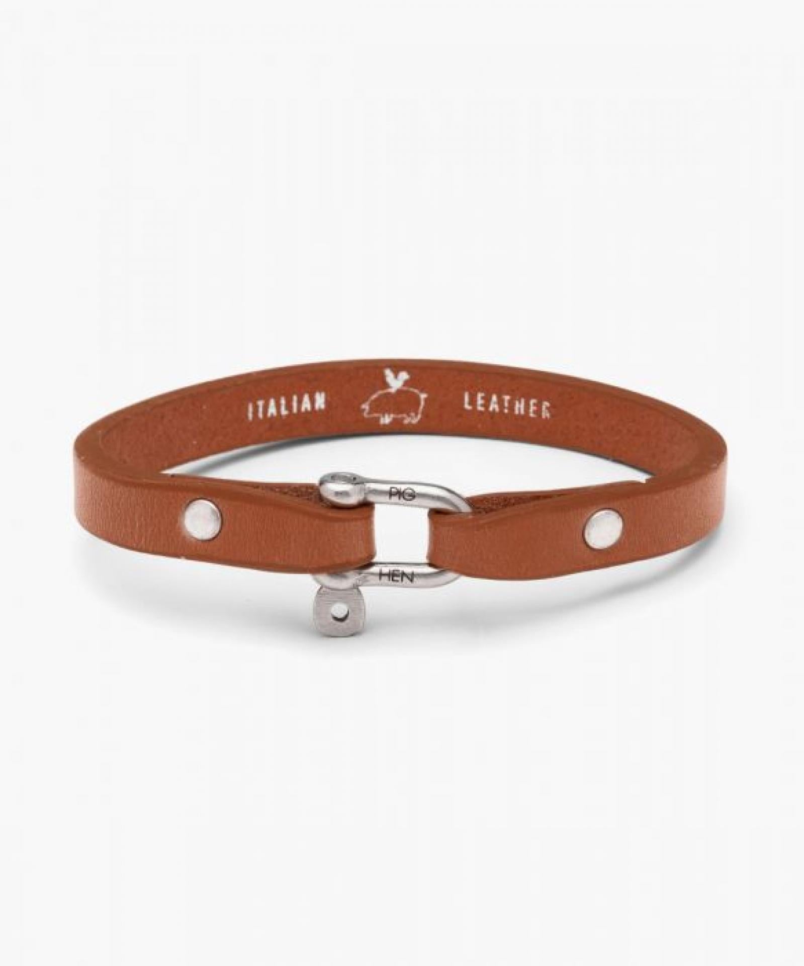 Pig&Hen Vicious Vik Leder Armband Cognac Silber - Größe: M/L