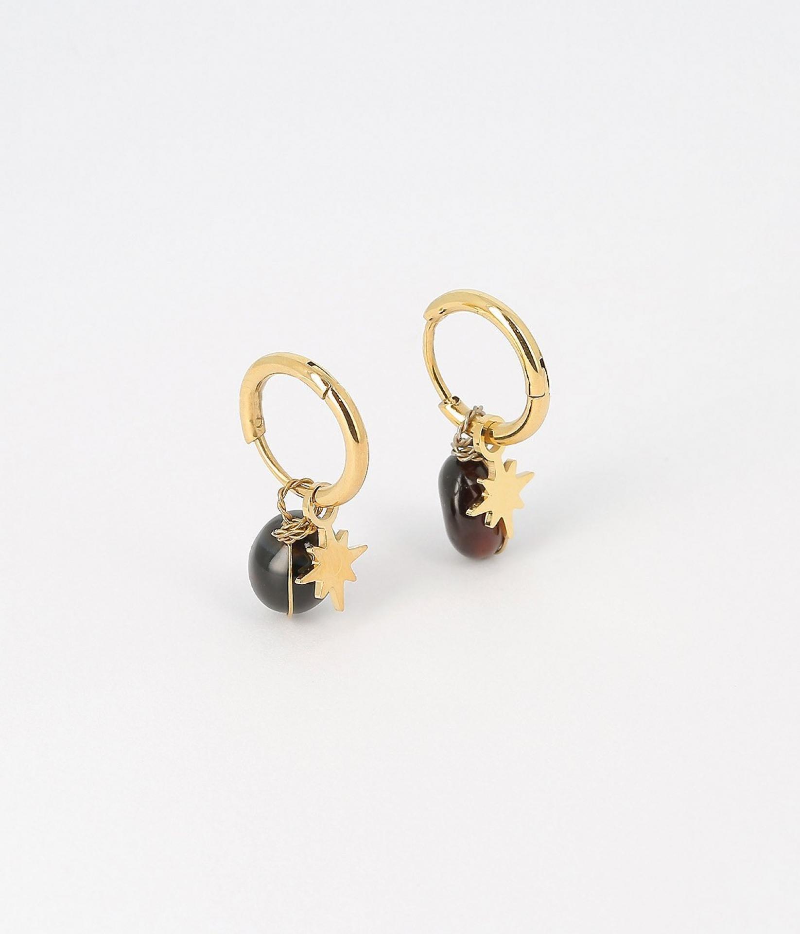 Zag Bijoux BOUCLES D OREILLES-EARRING - DORE noir - gold black - onyx