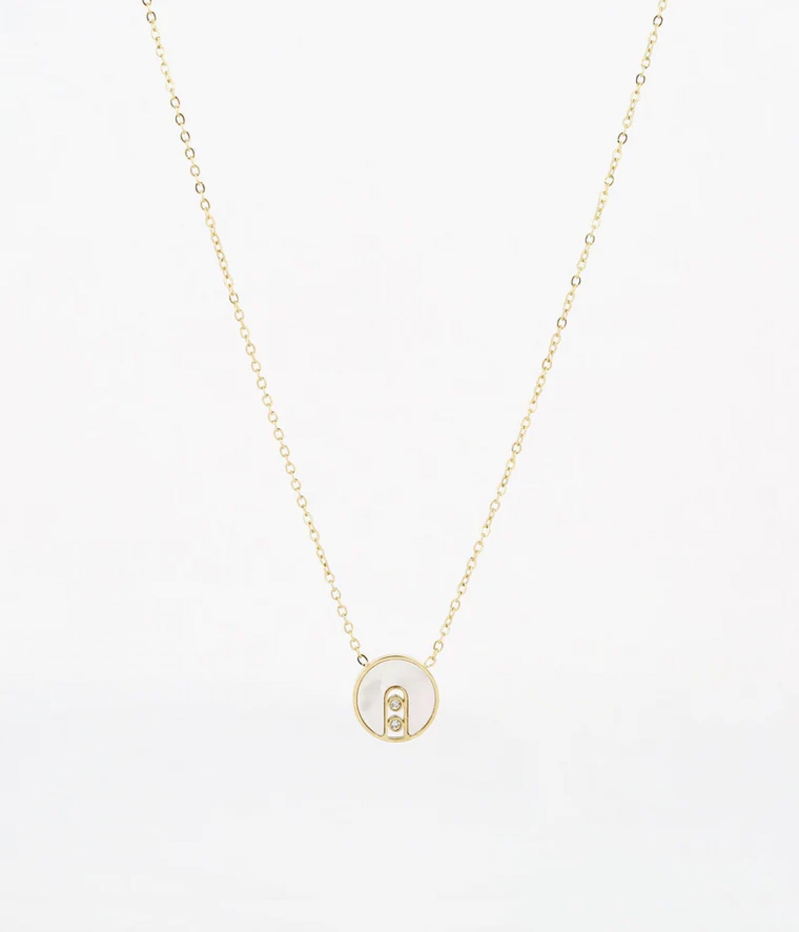 Zag Bijoux NECKLACE SHORT GOLDEN STEEL Nacre blanche 38+5cm p:11mm