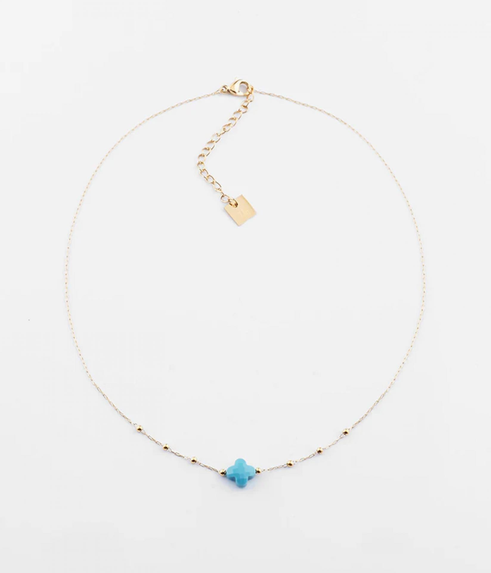 Zag Bijoux NECKLACE SHORT GOLDEN STEEL Turquoise 38cm+5