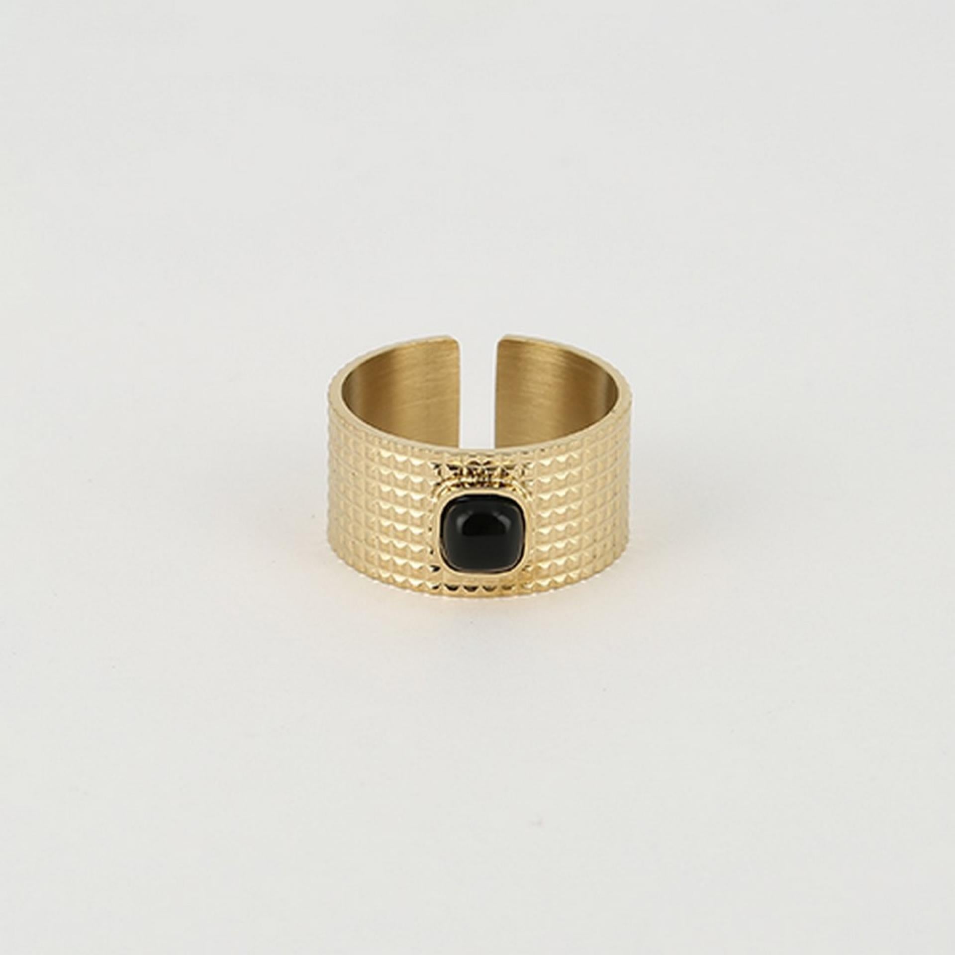 Zag Bijoux breiter Ring gold geriffelt schwarzer Onyx
