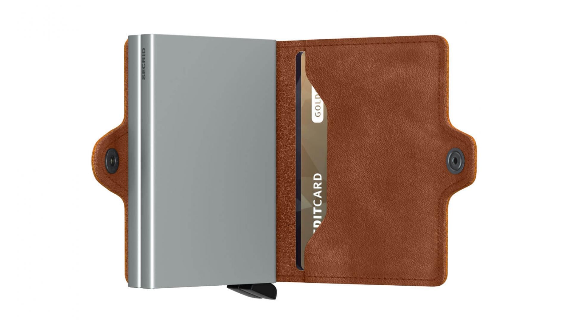 Kartenetui Geldbörse Twinwallet Herren viele Karten RFID Vintage - Farbe: Cognac-Silver