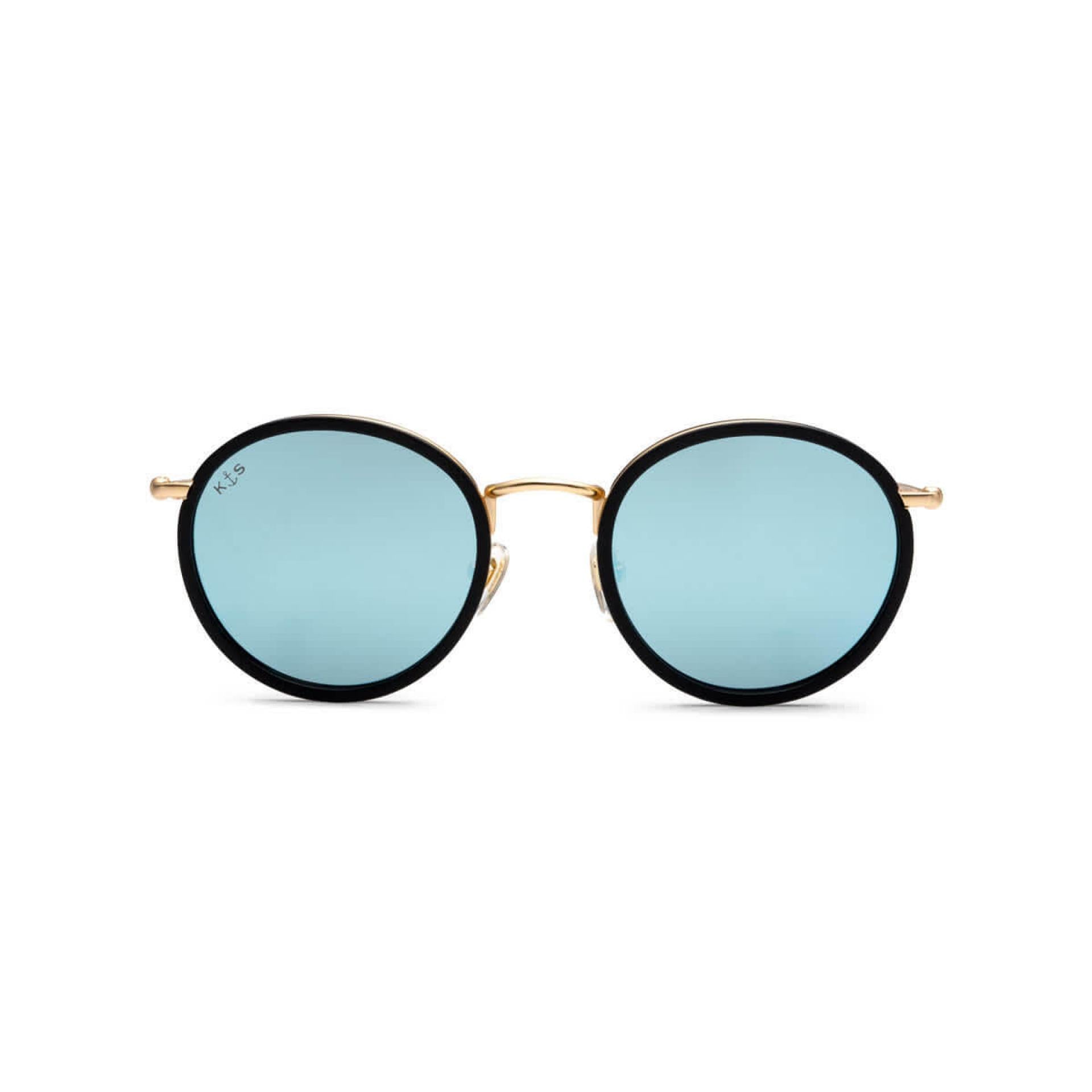 Kapten & Son Sonnenbrille Amsterdam Matt Black Gold Blue Mirrored Schwarz Blau