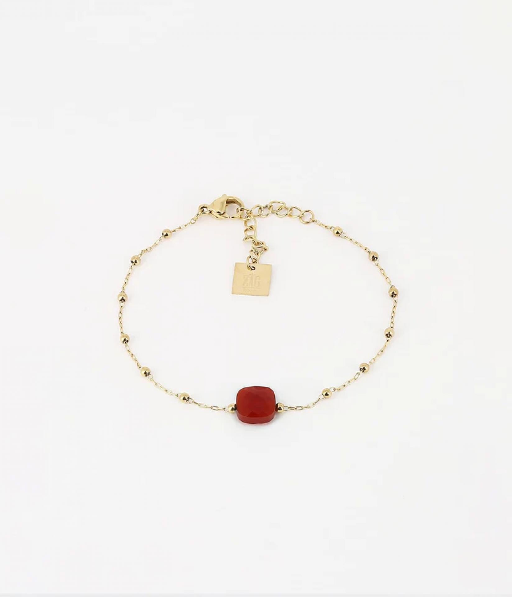 Zag Bijoux BRACELET SHORT STEEL agate blanche Pablo 15+3cm - Variante: gold/rot