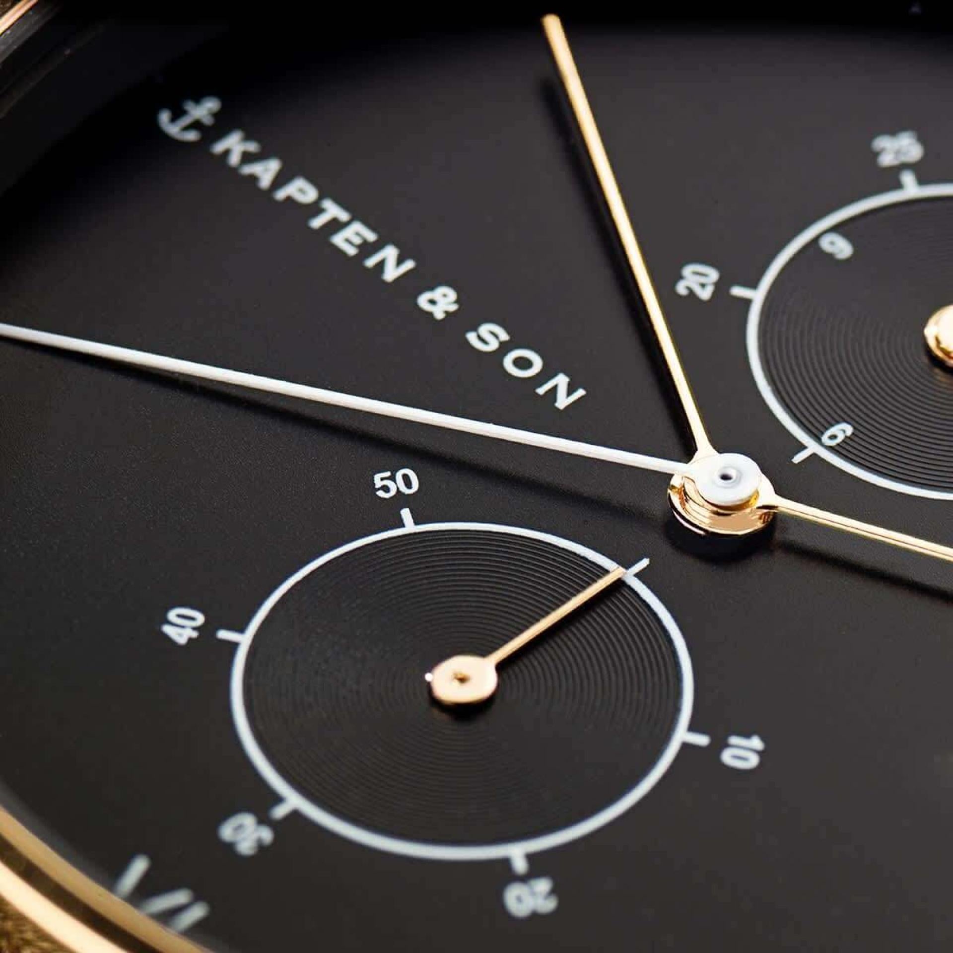 Kapten & Son Uhr Chrono Schwarz Mesh Gold 40 mm