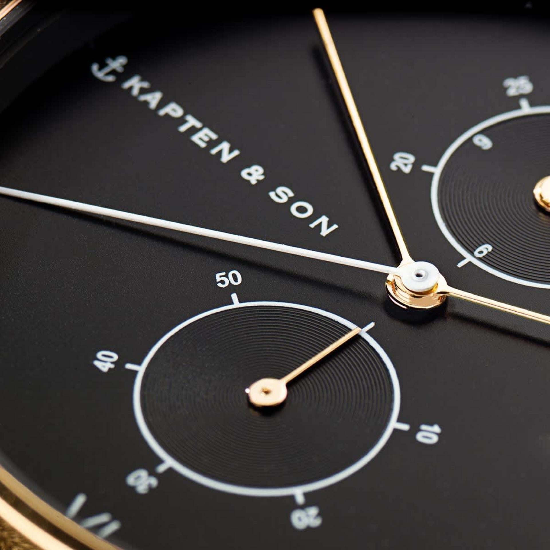 Kapten & Son Uhr Chrono Small Gold Black Steel 37mm