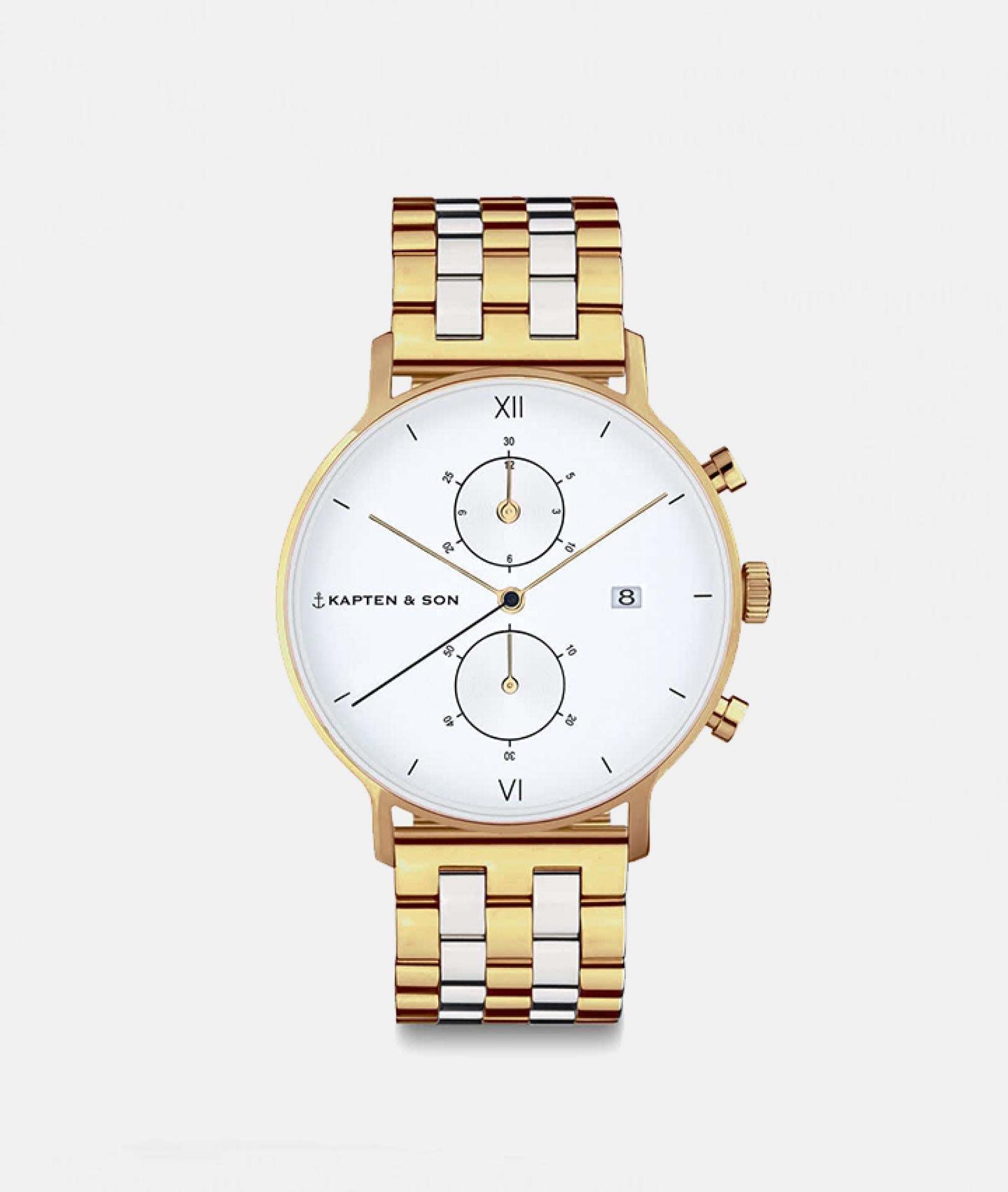 Kapten & Son Uhr Chrono Gold Silver Bicolor Steel 40 mm