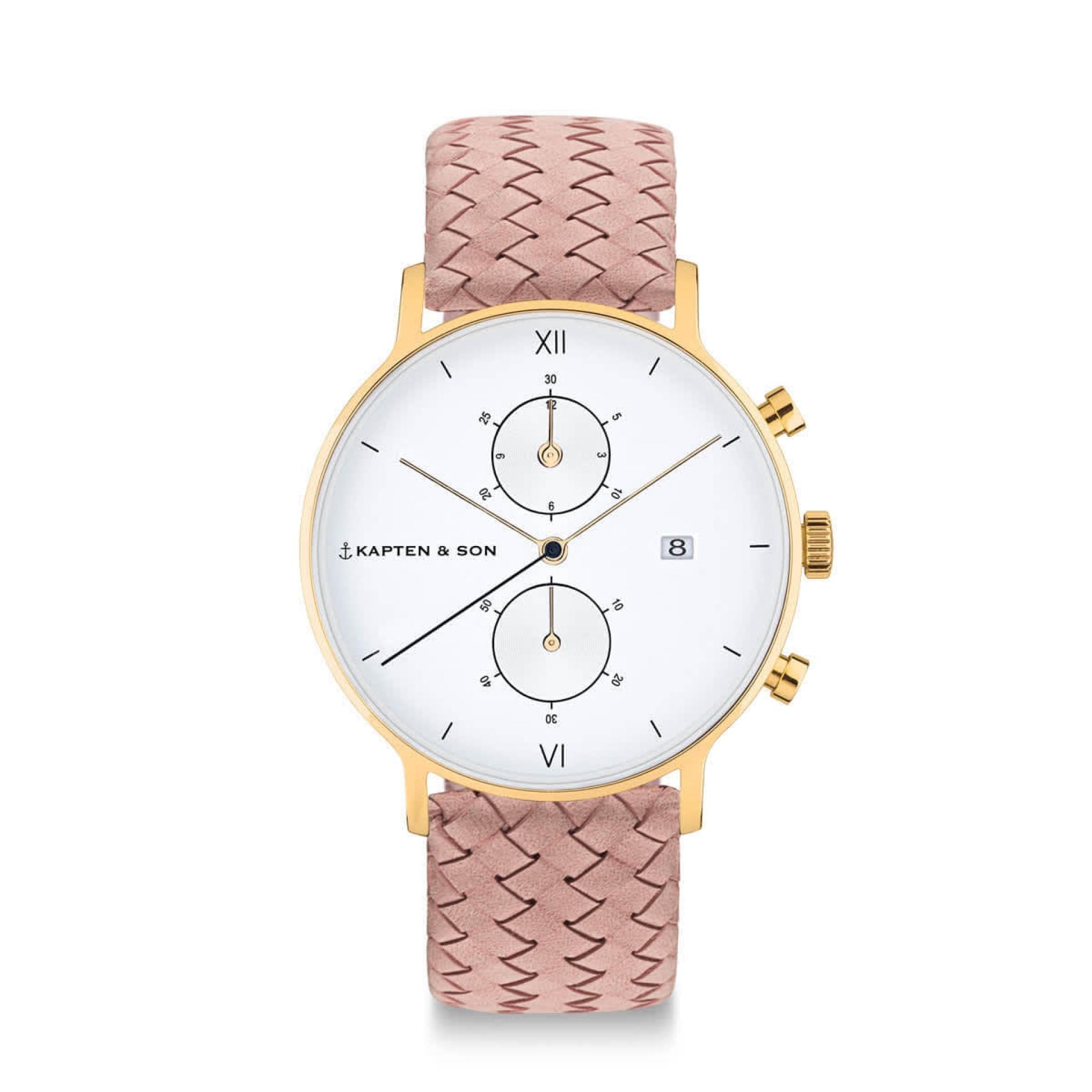 Kapten & Son Uhr Chrono Small Rose Woven Leather 37mm