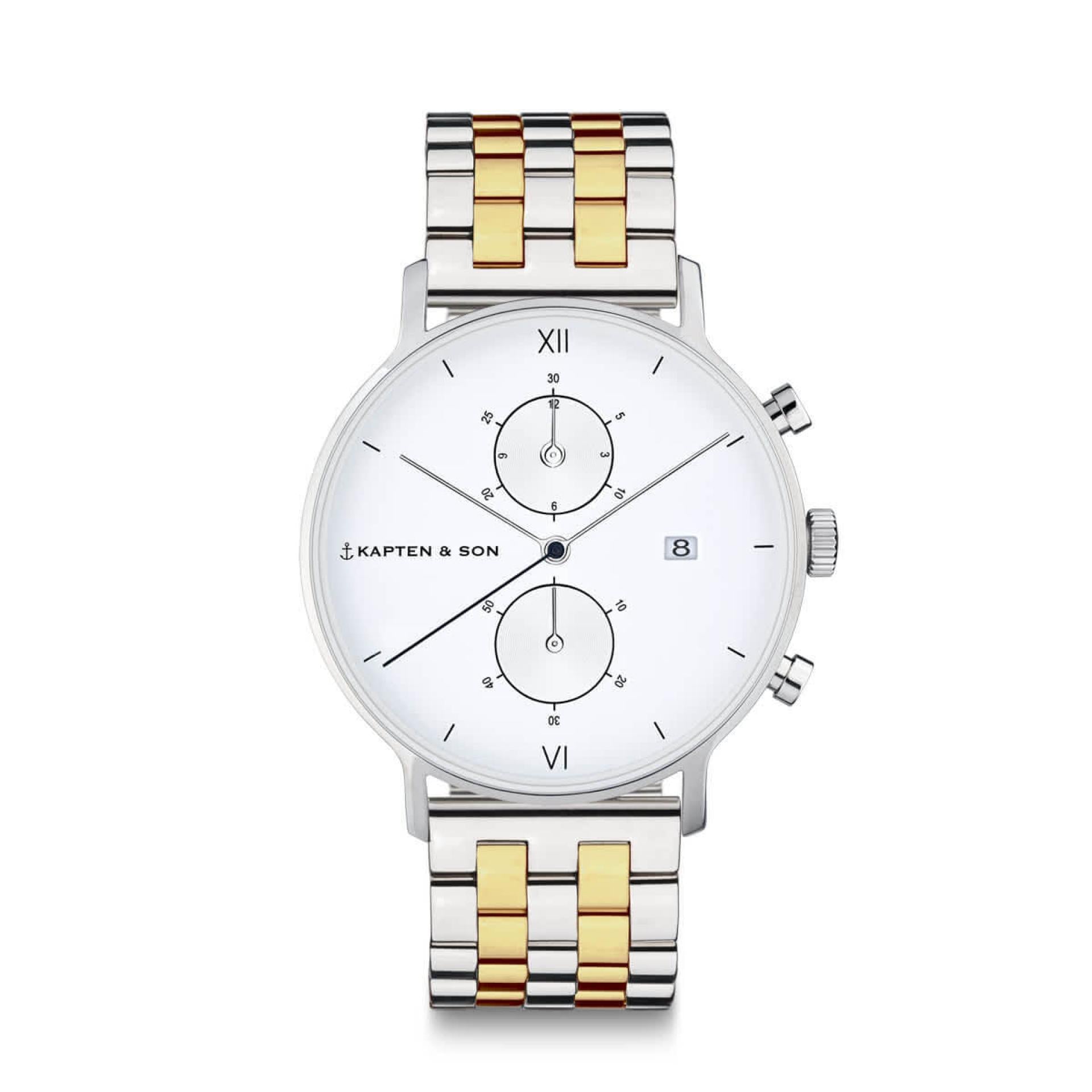 Kapten & Son Uhr Chrono Small Silver Gold Bicolor Steel 37 mm