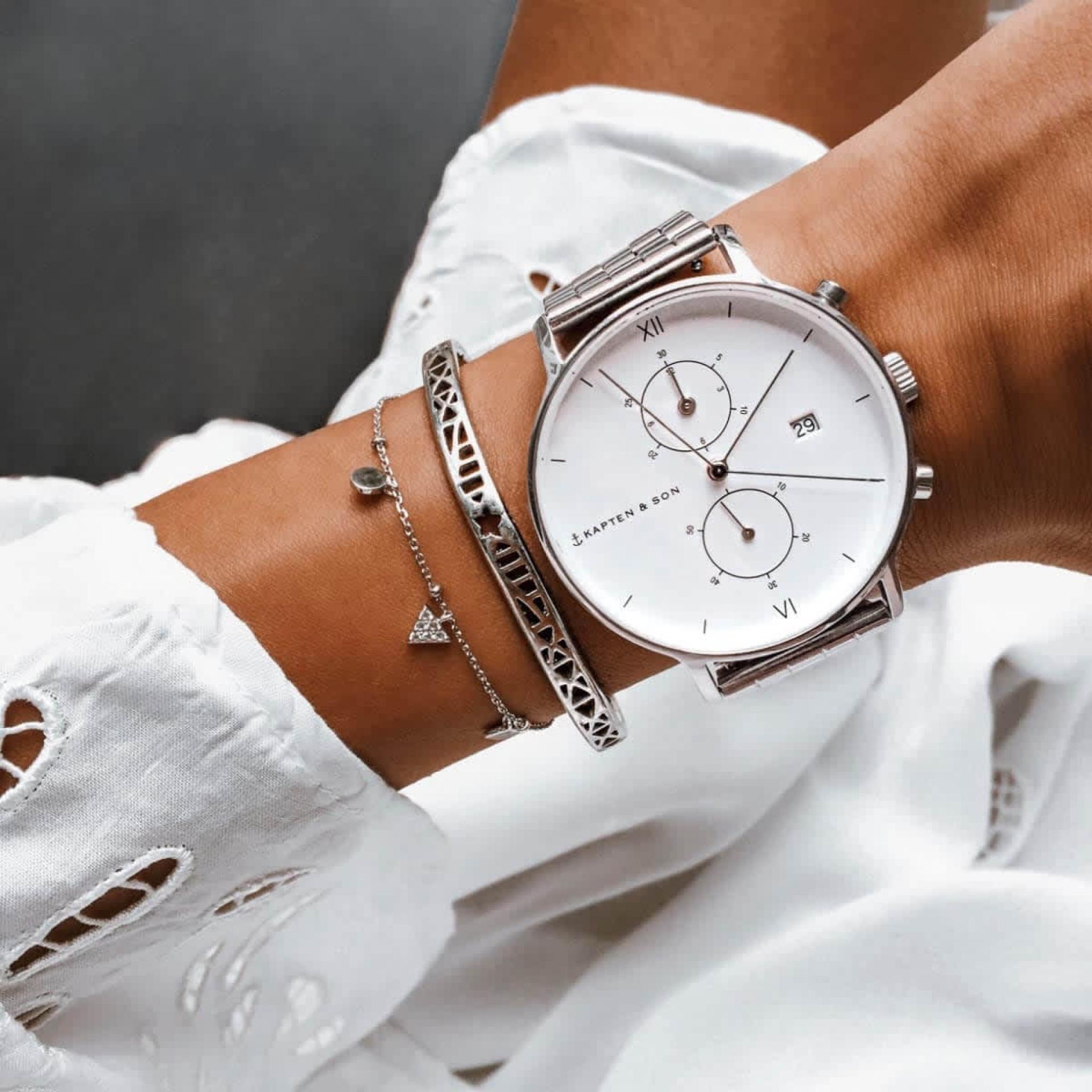 Kapten & Son Uhr Chrono Silver Steel White 40 mm